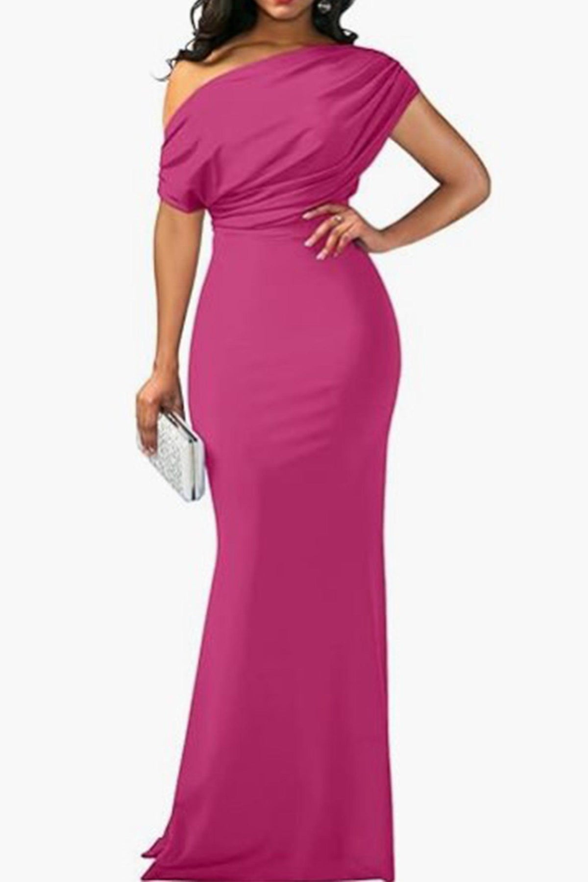Trumpet-Mermaid Sweep-Brush Train Polyester Formal Evening Dresses B0D9VT8CK6 - 10 Days / Fuchsia / Small - COCOMELODY