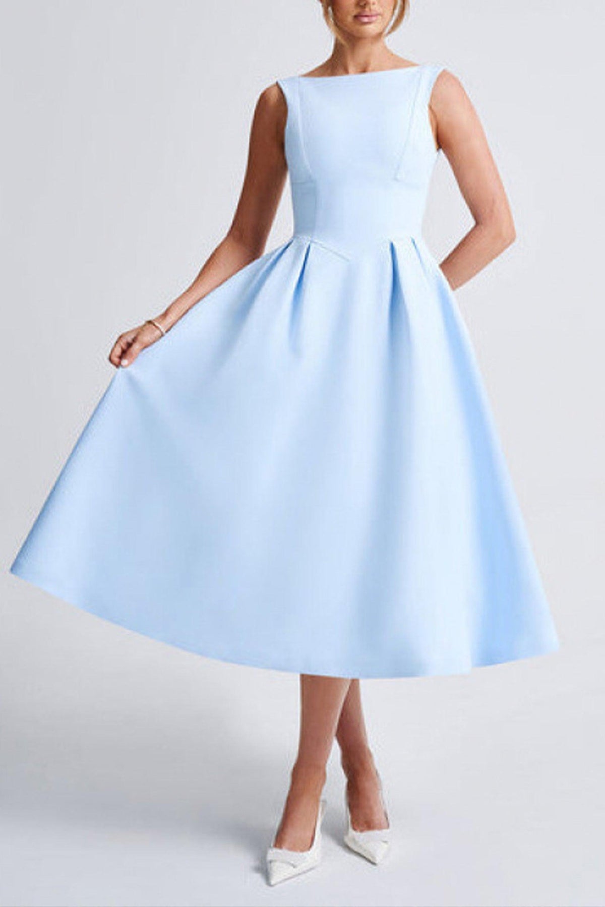A-Line Midi Satin Formal Evening Dresses B0F4MVVXTZ - 10 Days / Sky Blue / S - COCOMELODY