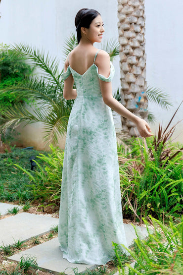 A-Line Floor Length Print Bridesmaid Dress CB0705