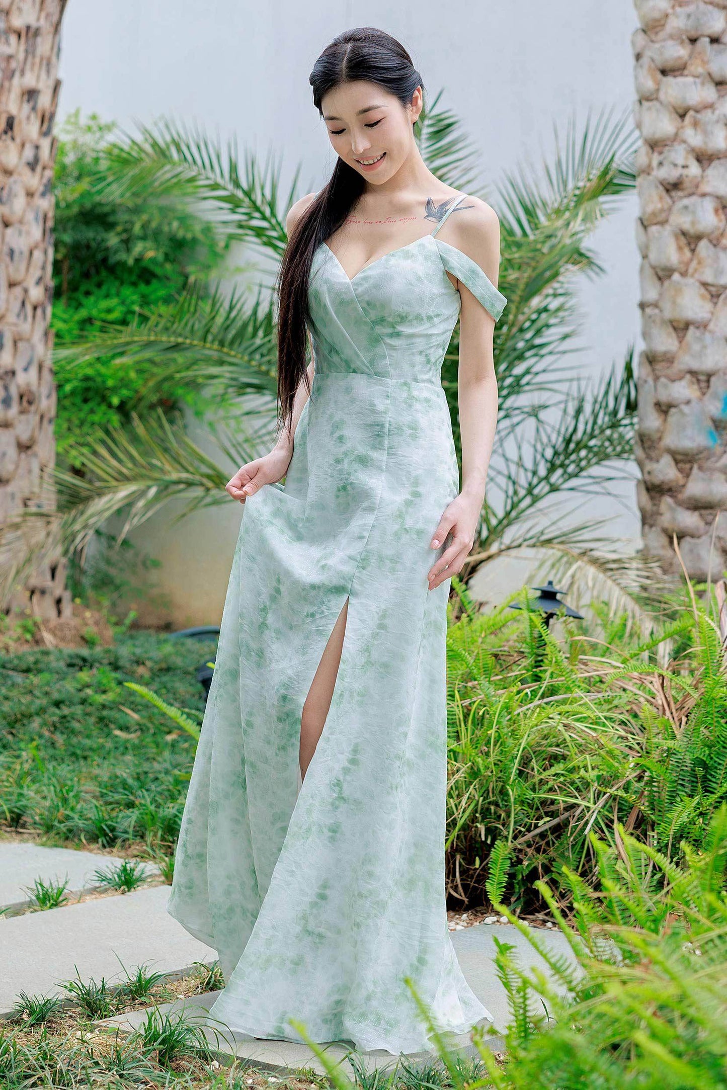 A-Line Floor Length Print Bridesmaid Dress CB0705 - COCOMELODY