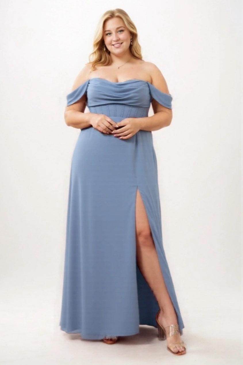 Long Off The Shoulder Chiffon Plus Size Bridesmaid Dresses
