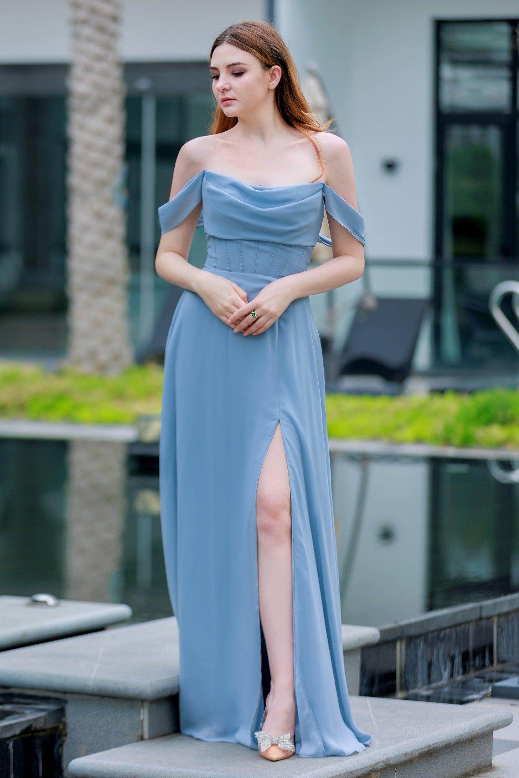 A-Line Floor Length Chiffon Bridesmaid Dress COCOMELODY CB0709, Freesia A-Line Floor Length Chiffon Bridesmaid Dress COCOMELODY CB0709, Freesia