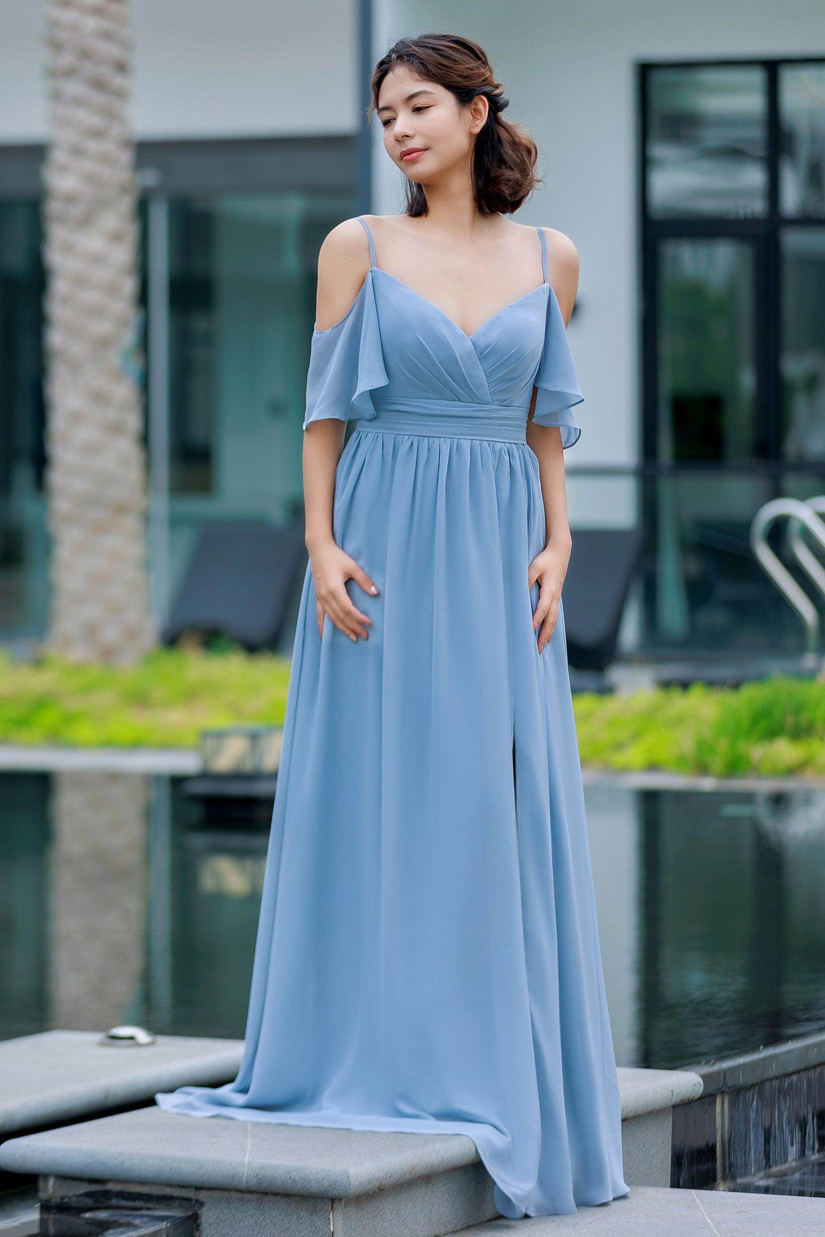 A-Line Floor Length Chiffon Bridesmaid Dress COCOMELODY CB0710, Dusty Sage A-Line Floor Length Chiffon Bridesmaid Dress COCOMELODY CB0710, Dusty Sage