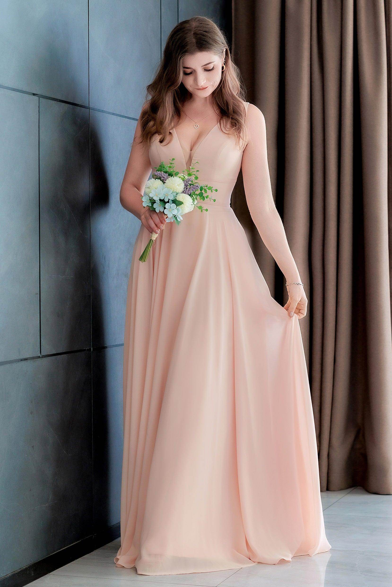 A-Line Floor Length Chiffon Bridesmaid Dress CB0716 - COCOMELODY