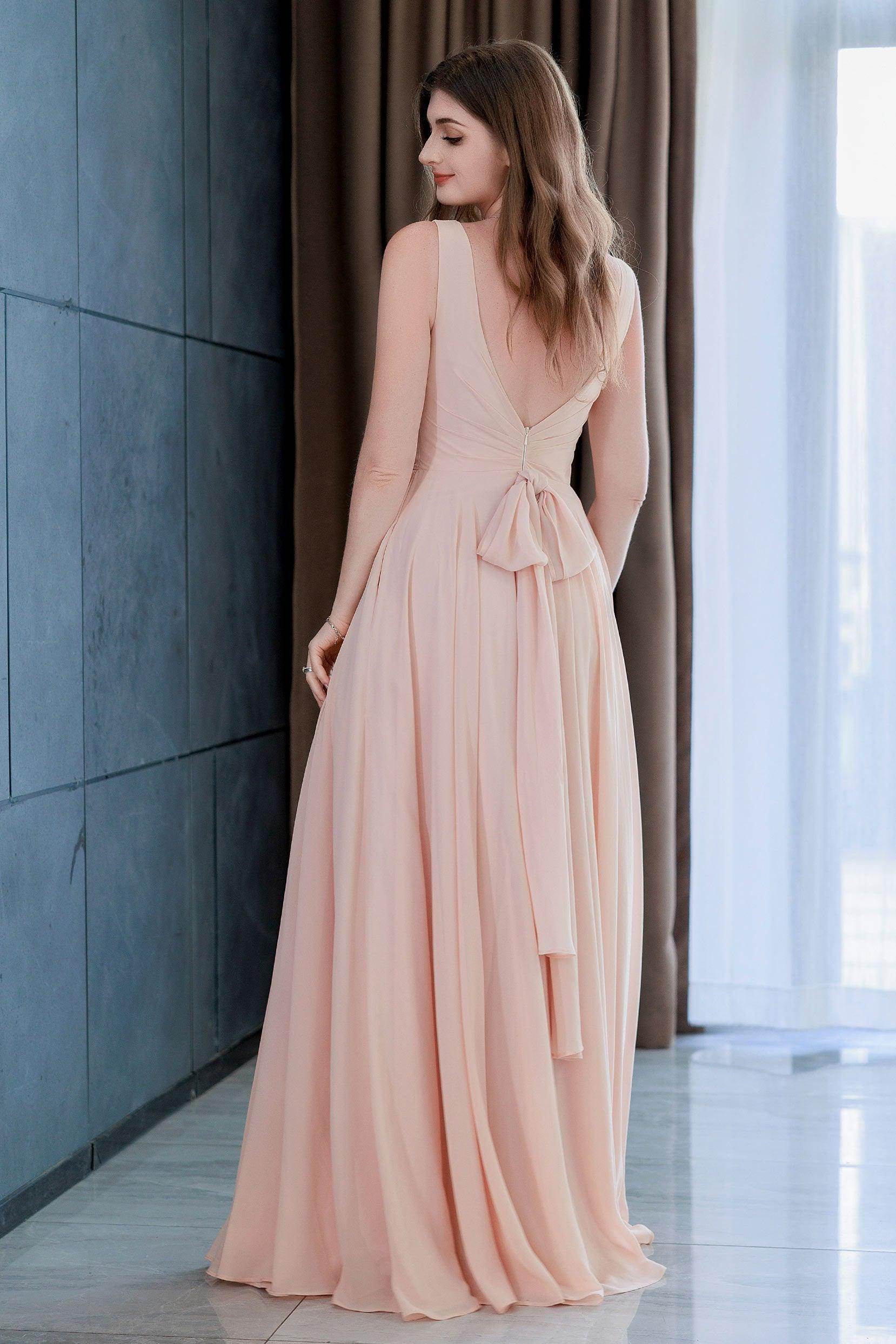 A-Line Floor Length Chiffon Bridesmaid Dress CB0716 - COCOMELODY