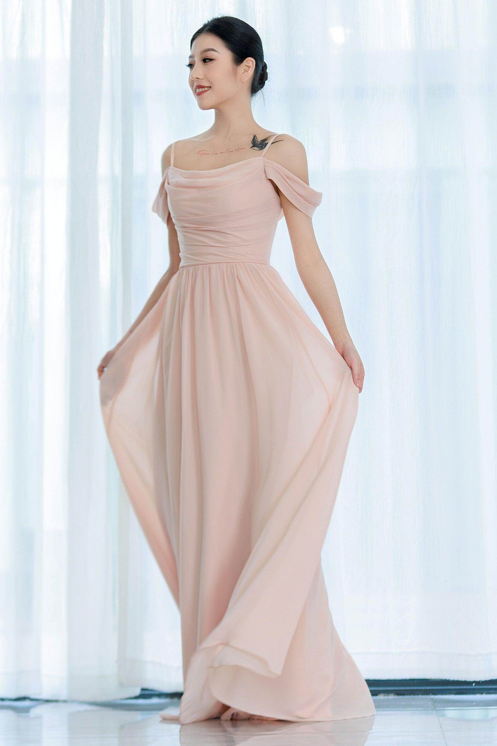 A-Line Floor Length Chiffon Bridesmaid Dress CB0717 - COCOMELODY
