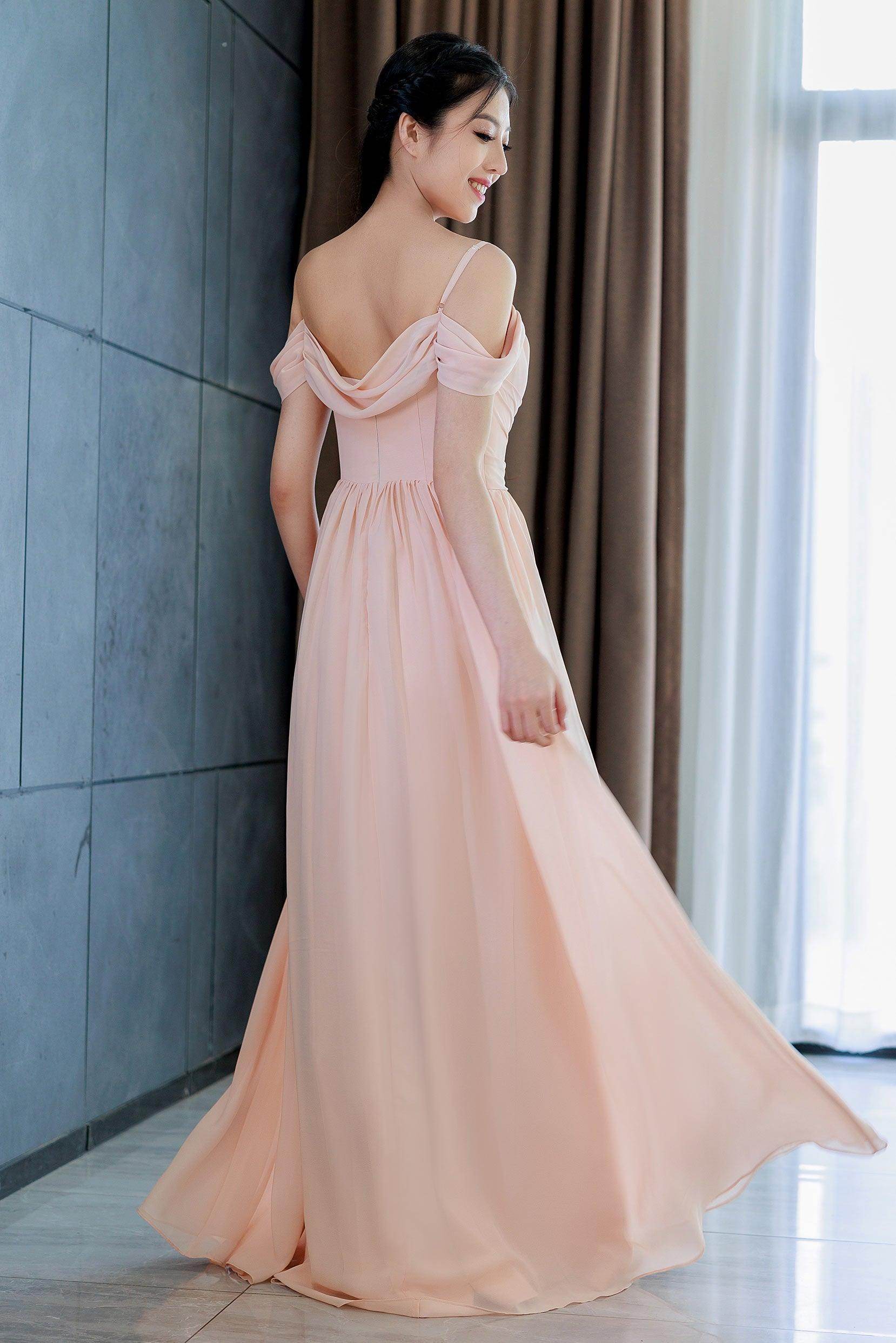 A-Line Floor Length Chiffon Bridesmaid Dress CB0717 - COCOMELODY