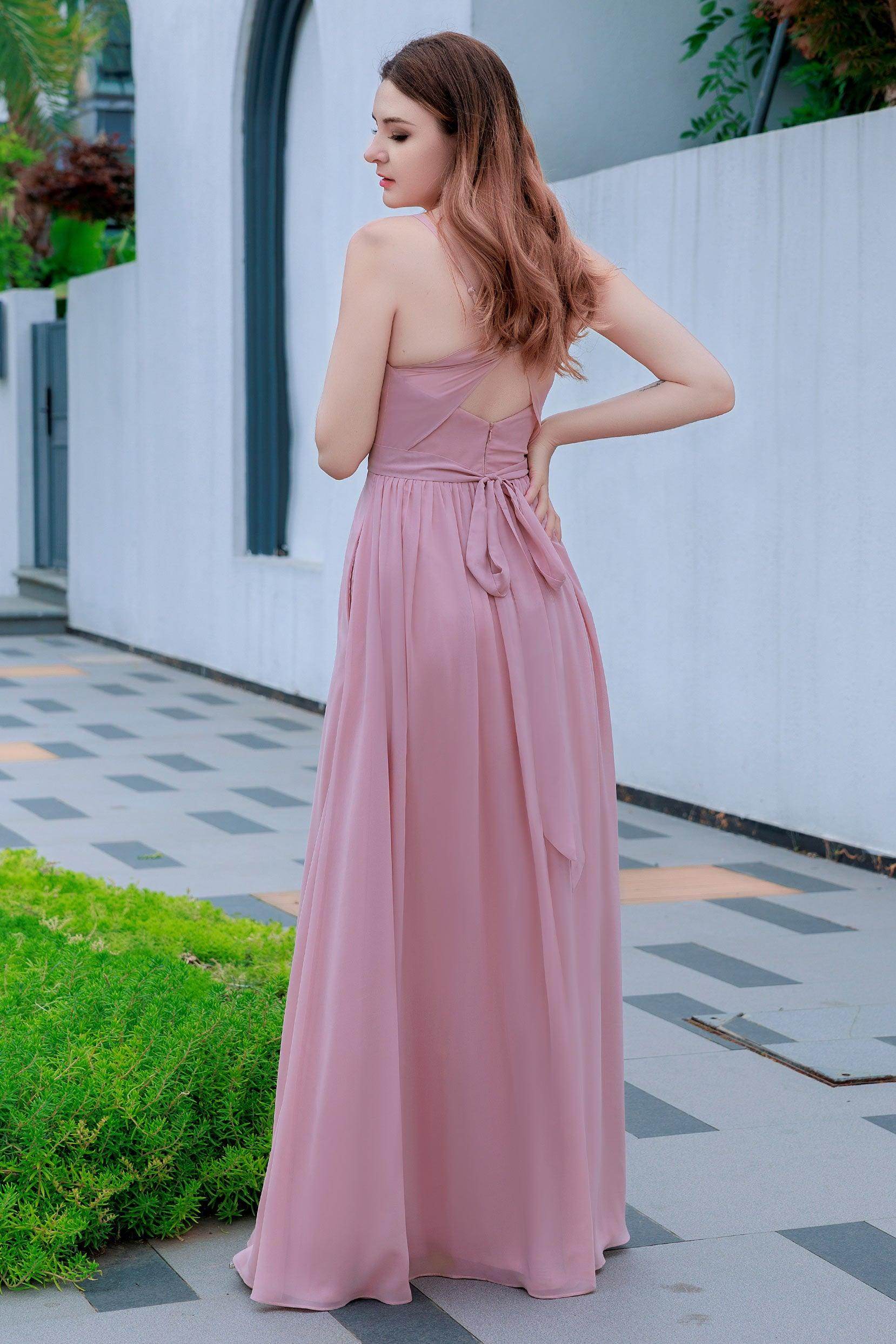 A-Line Floor Length Chiffon Bridesmaid Dress CB0718 - COCOMELODY