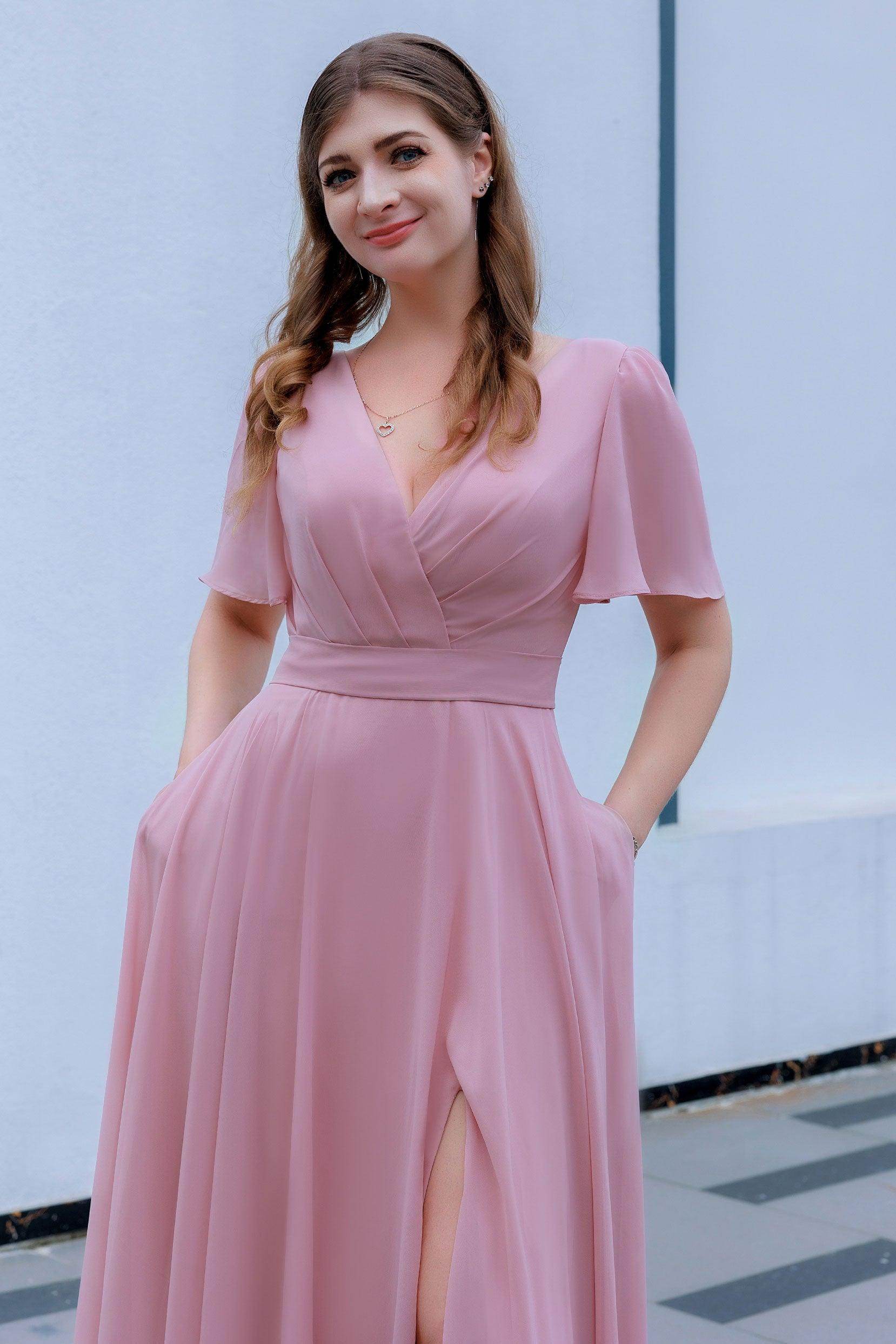 A-Line Floor Length Chiffon Bridesmaid Dress CB0719 - COCOMELODY