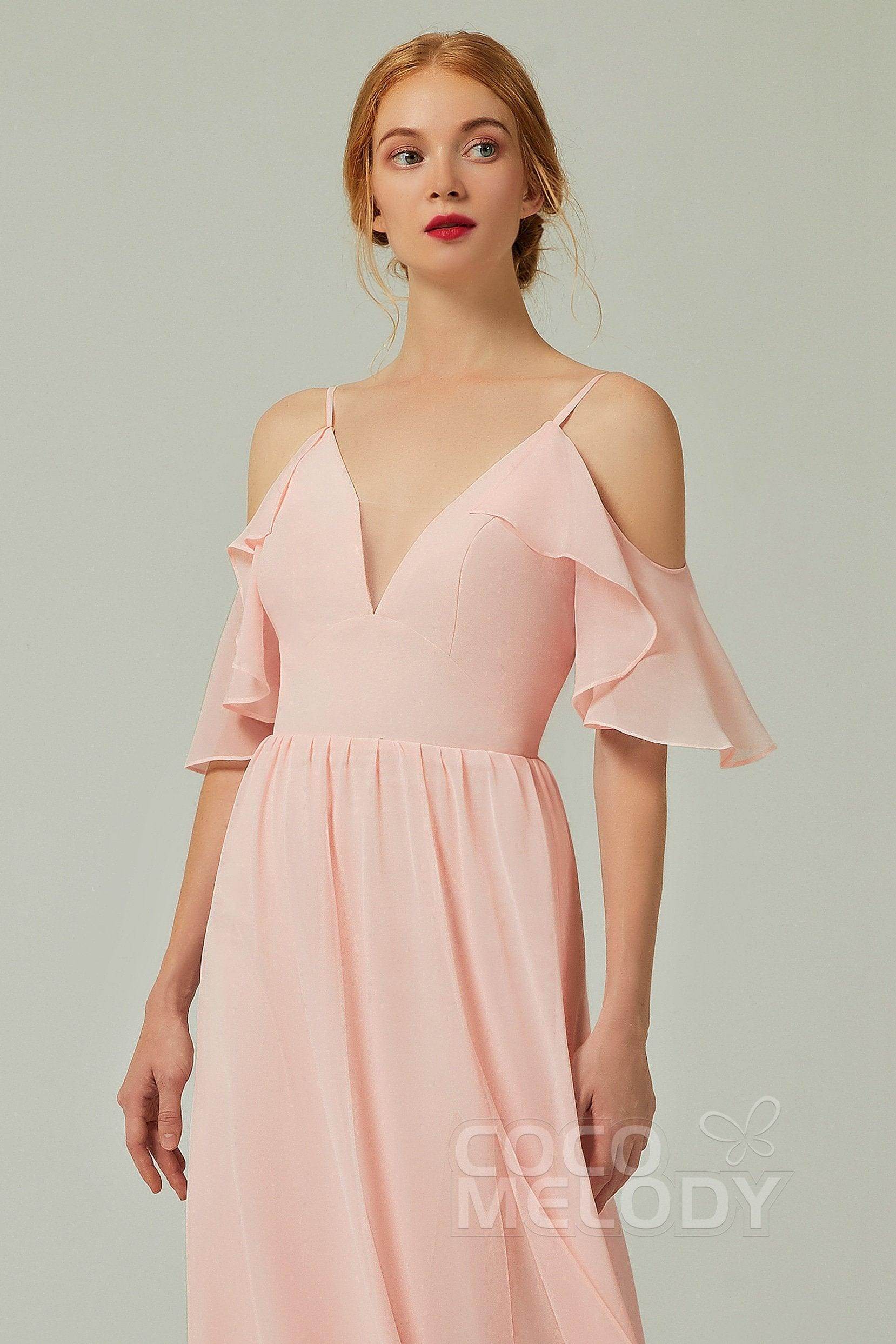 A-Line Floor Length Chiffon Bridesmaid Dress CB0236 - COCOMELODY
