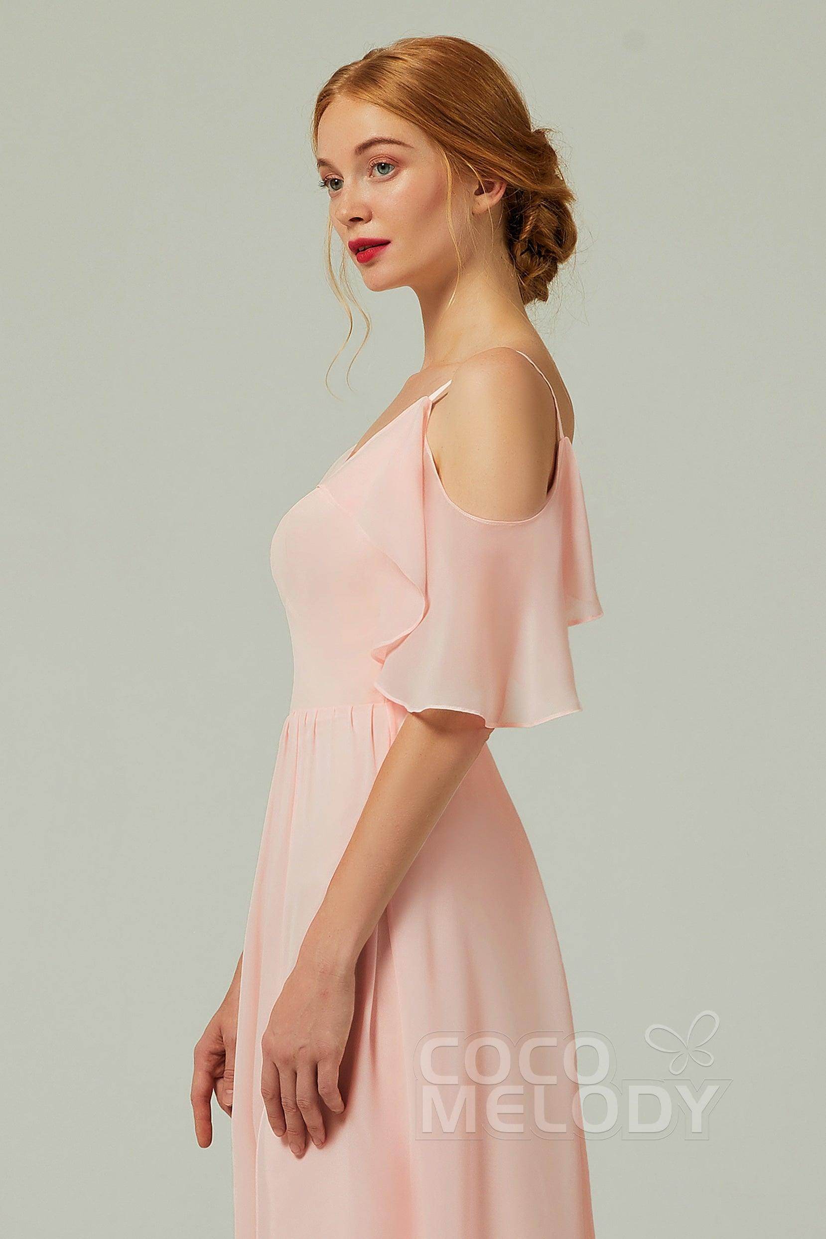 A-Line Floor Length Chiffon Bridesmaid Dress CB0236 - COCOMELODY