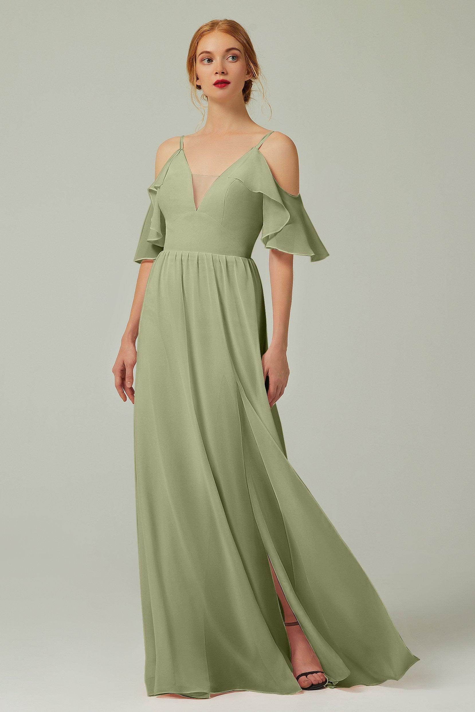 A-Line Floor Length Chiffon Bridesmaid Dress CB0236 - COCOMELODY