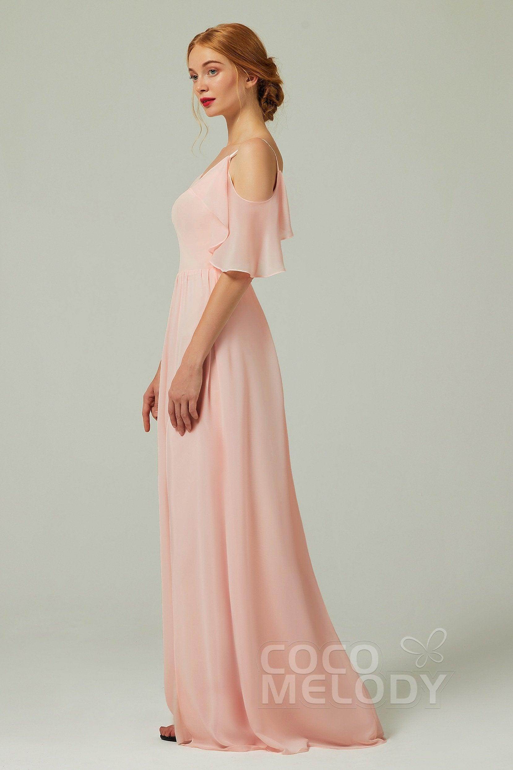 A-Line Floor Length Chiffon Bridesmaid Dress CB0236 - COCOMELODY