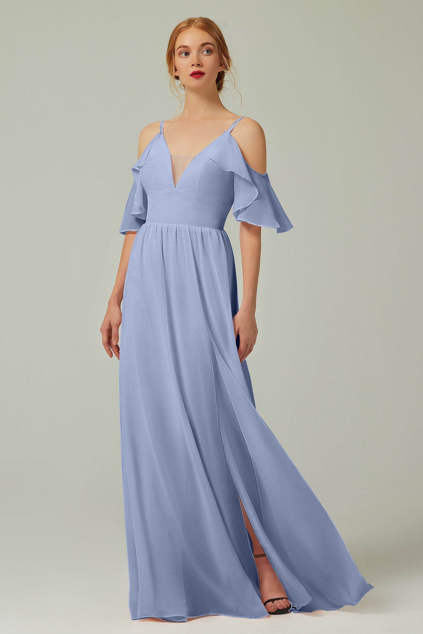 A-Line Floor Length Chiffon Bridesmaid Dress CB0236 - COCOMELODY