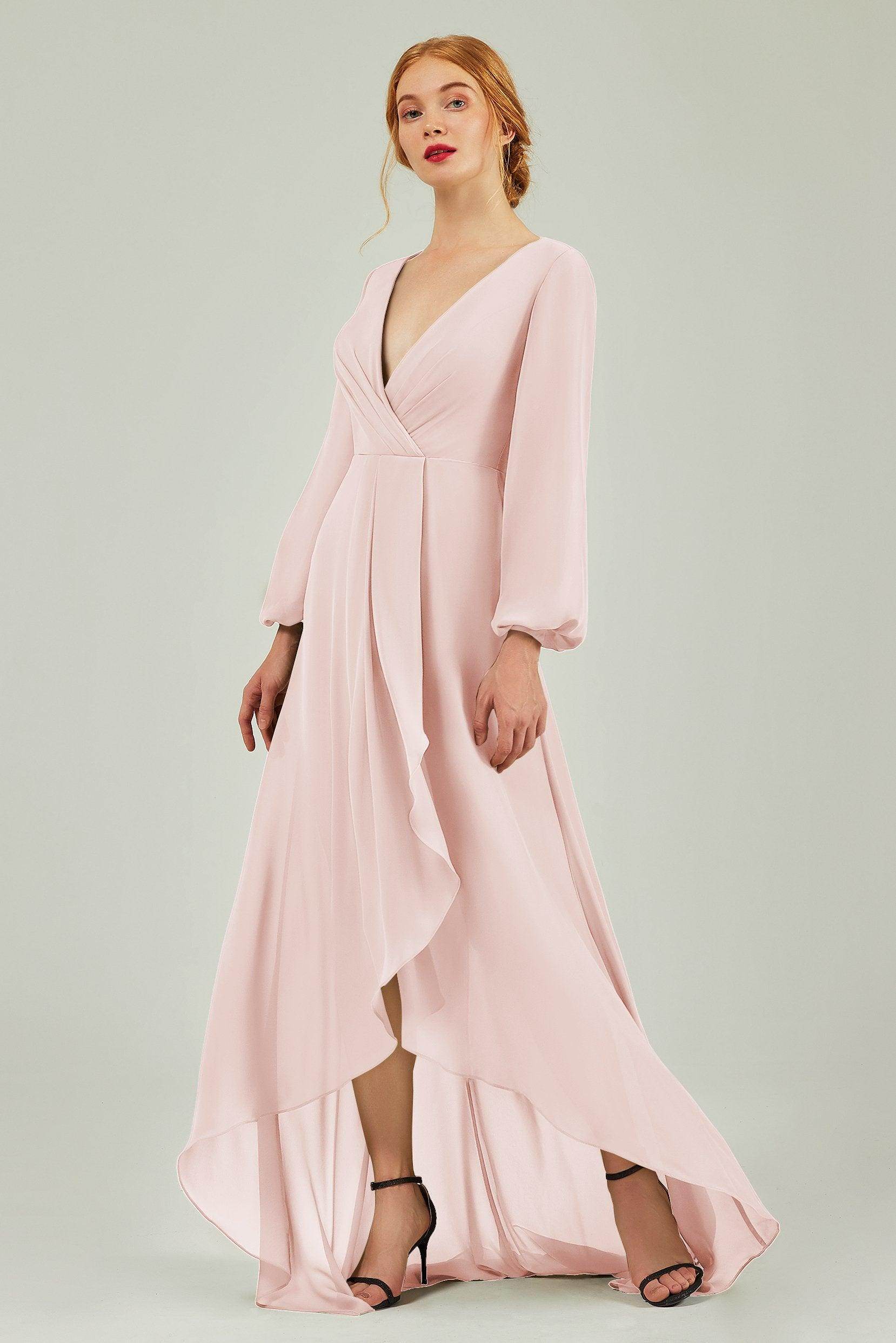 Asymmetrical Sweep-Brush Chiffon Bridesmaid Dress Formal Dresses CB0239 - COCOMELODY