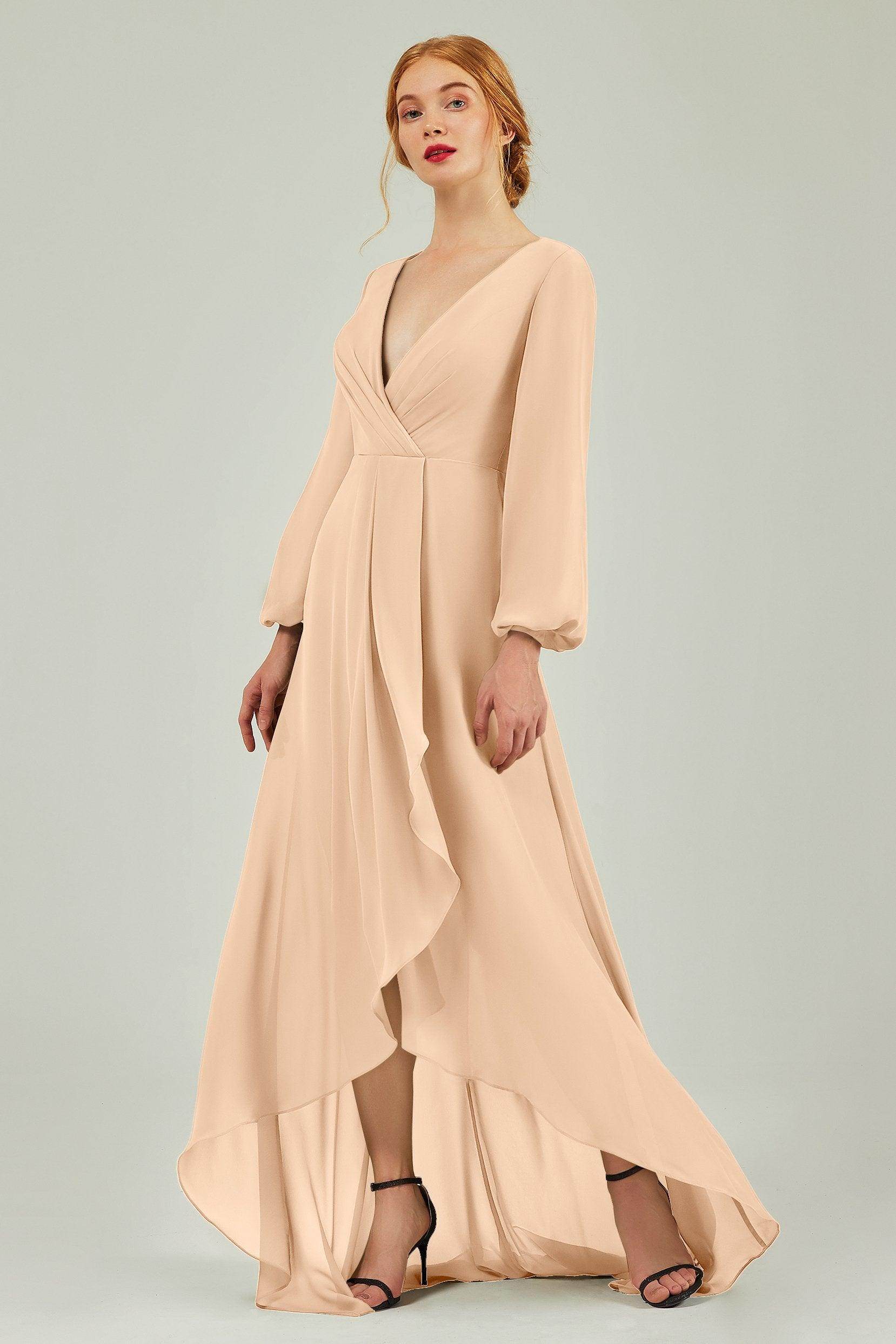 Asymmetrical Sweep-Brush Chiffon Bridesmaid Dress Formal Dresses CB0239 - COCOMELODY