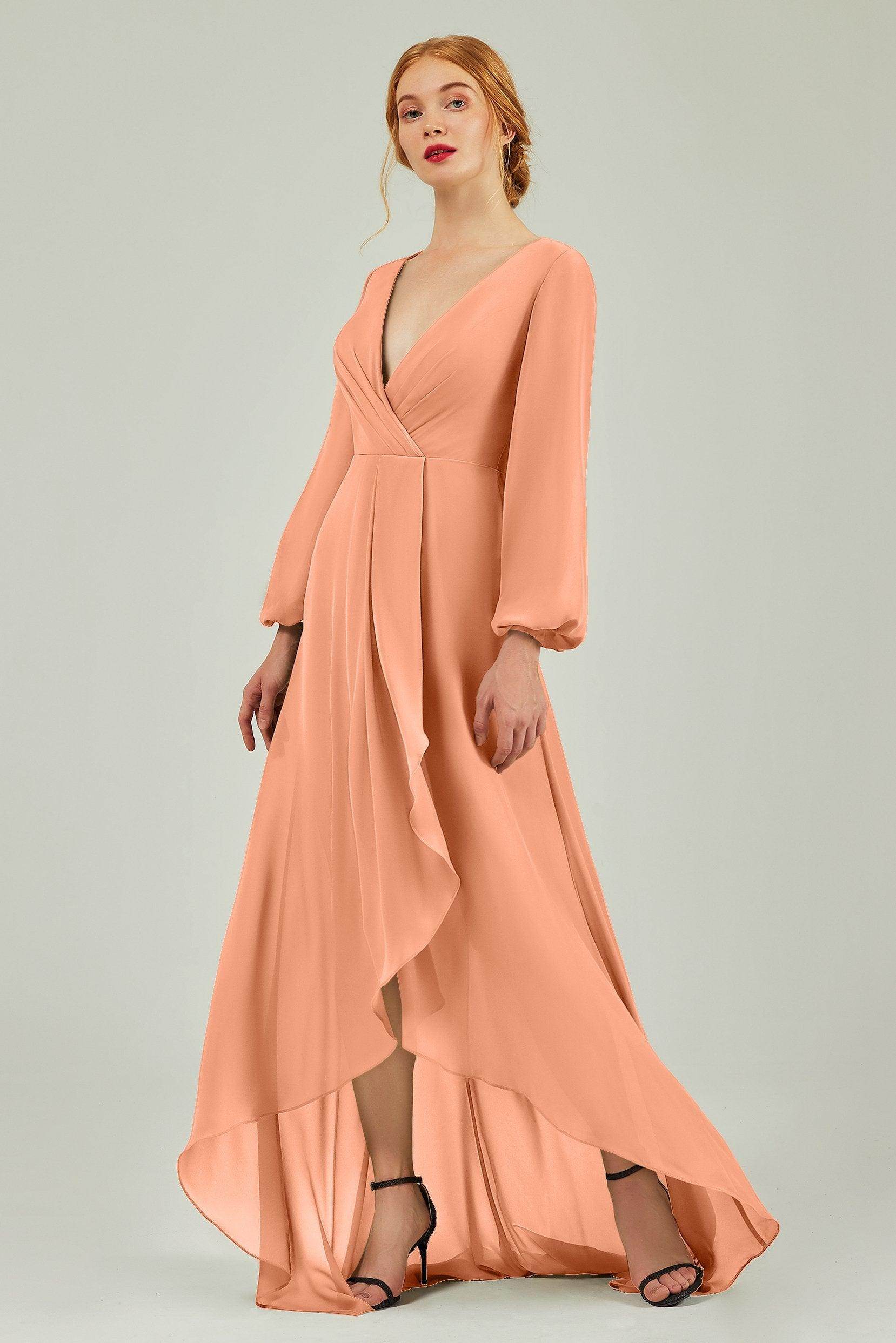 Asymmetrical Sweep-Brush Chiffon Bridesmaid Dress Formal Dresses CB0239 - COCOMELODY