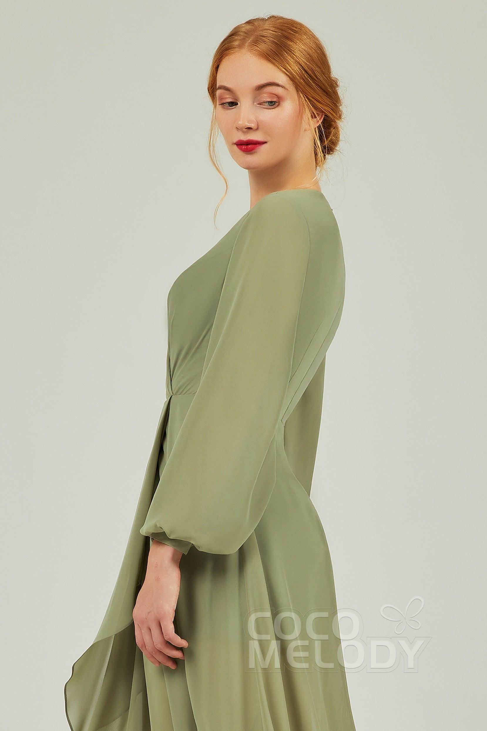 Asymmetrical Sweep-Brush Chiffon Bridesmaid Dress Formal Dresses CB0239 - COCOMELODY