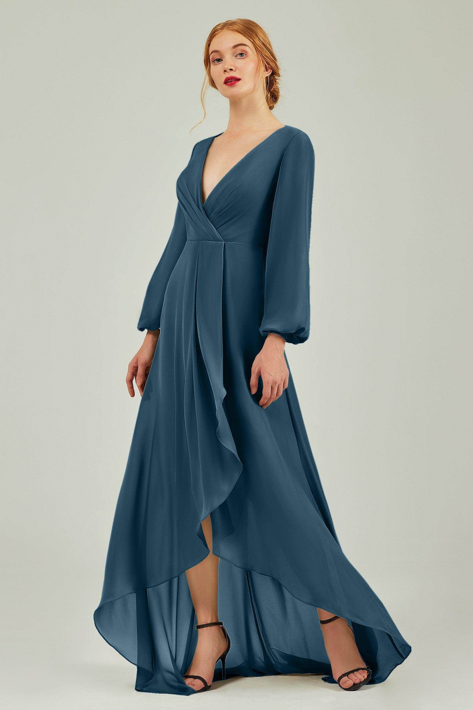 Asymmetrical Sweep-Brush Chiffon Bridesmaid Dress Formal Dresses CB0239CR - COCOMELODY