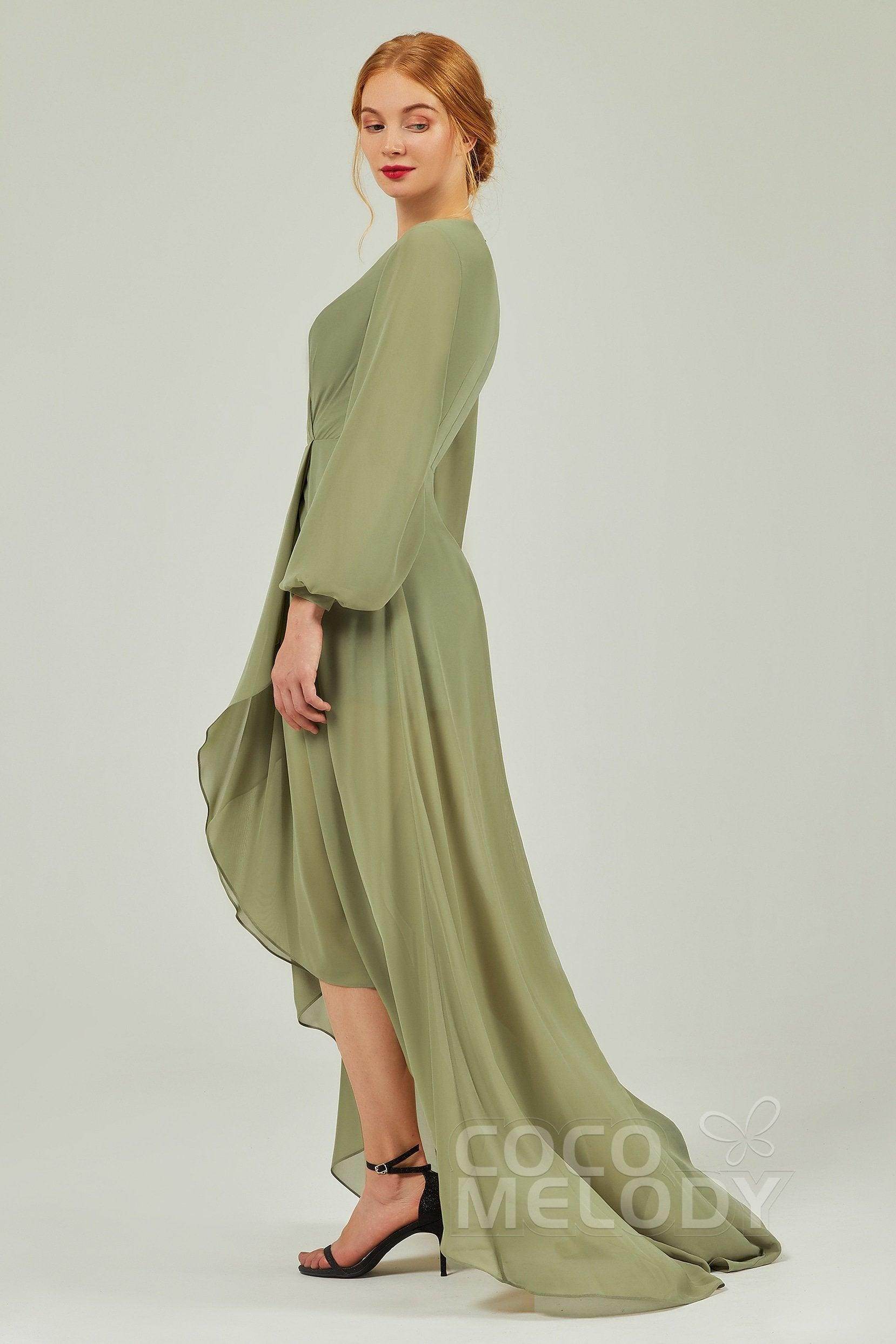 Asymmetrical Sweep-Brush Chiffon Bridesmaid Dress Formal Dresses CB0239 - COCOMELODY