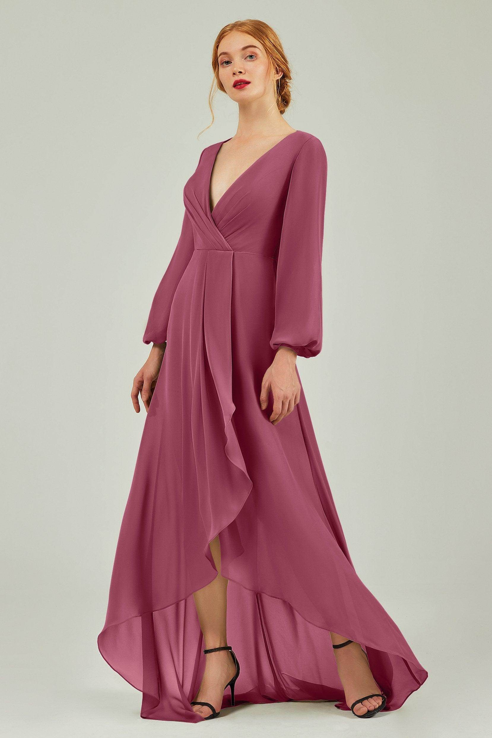 Asymmetrical Sweep-Brush Chiffon Bridesmaid Dress Formal Dresses CB0239 - COCOMELODY