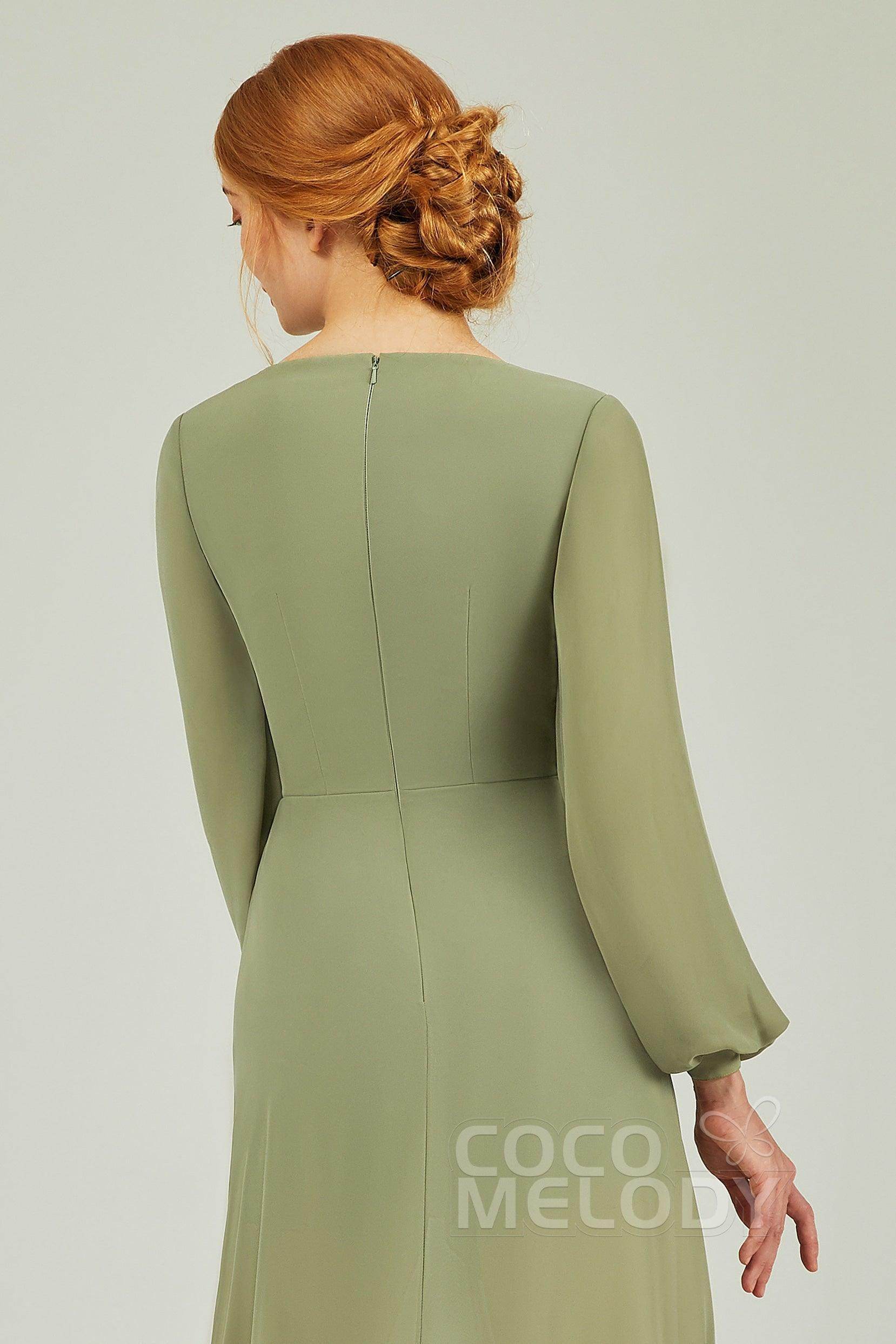 Asymmetrical Sweep-Brush Chiffon Bridesmaid Dress Formal Dresses CB0239CR - COCOMELODY