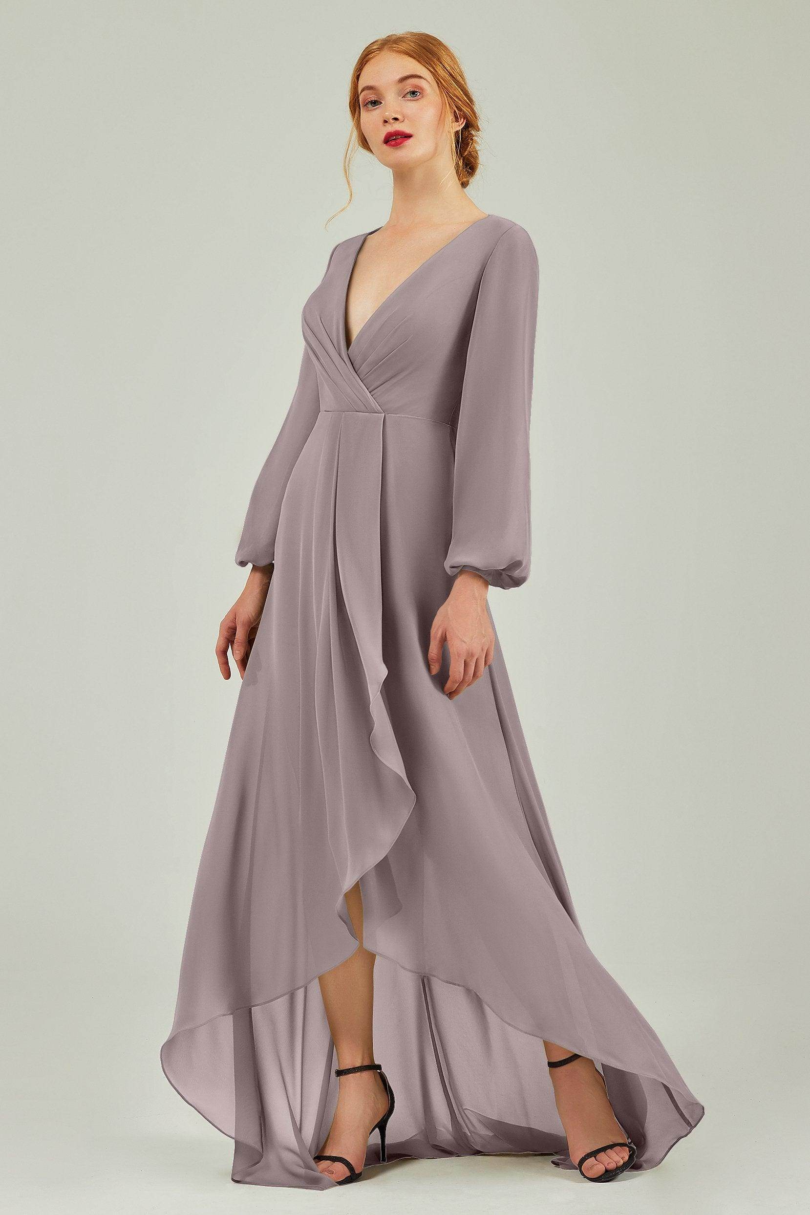 Asymmetrical Sweep-Brush Chiffon Bridesmaid Dress Formal Dresses CB0239 - COCOMELODY
