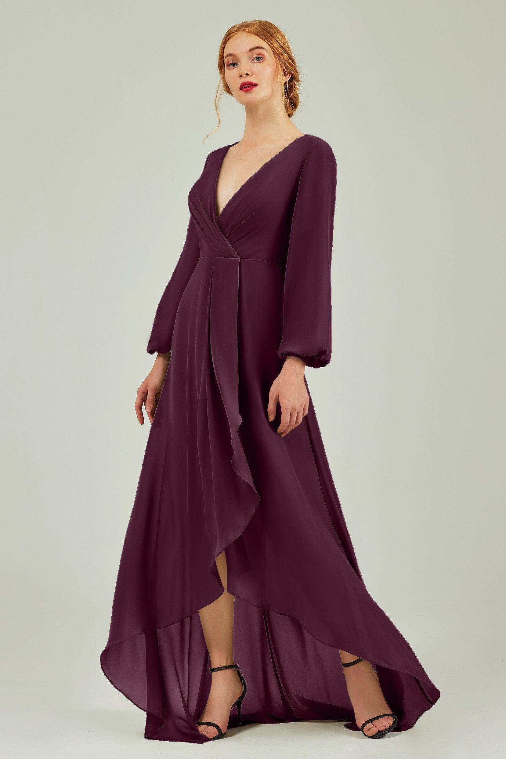 Asymmetrical Sweep-Brush Chiffon Bridesmaid Dress Formal Dresses CB0239 - COCOMELODY