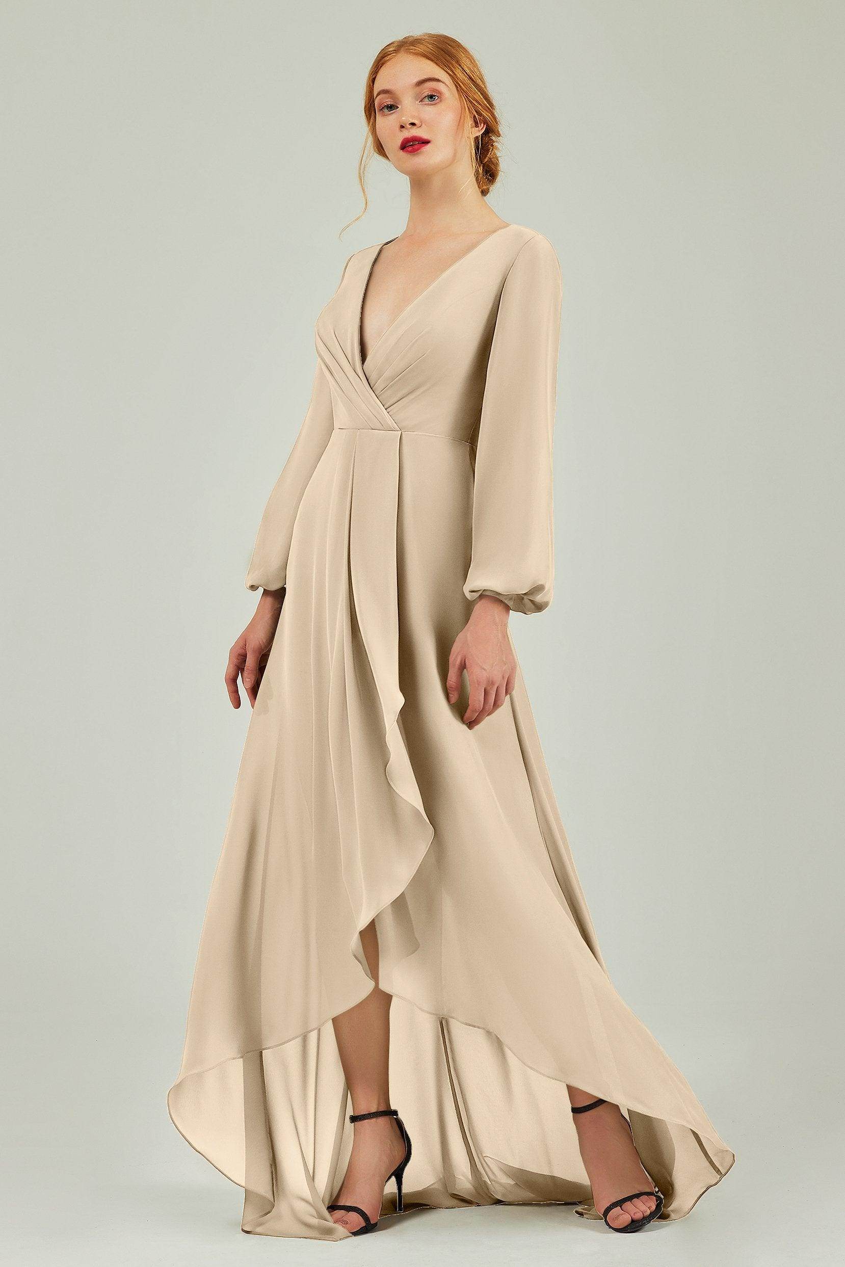 Asymmetrical Sweep-Brush Chiffon Bridesmaid Dress Formal Dresses CB0239 - COCOMELODY