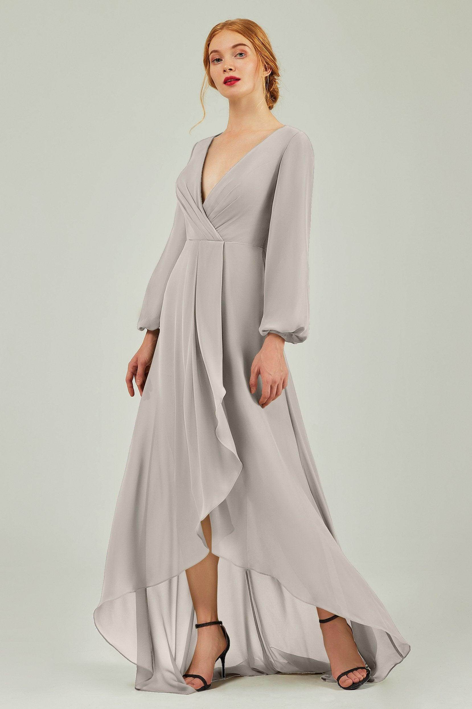 Asymmetrical Sweep-Brush Chiffon Bridesmaid Dress Formal Dresses CB0239 - COCOMELODY