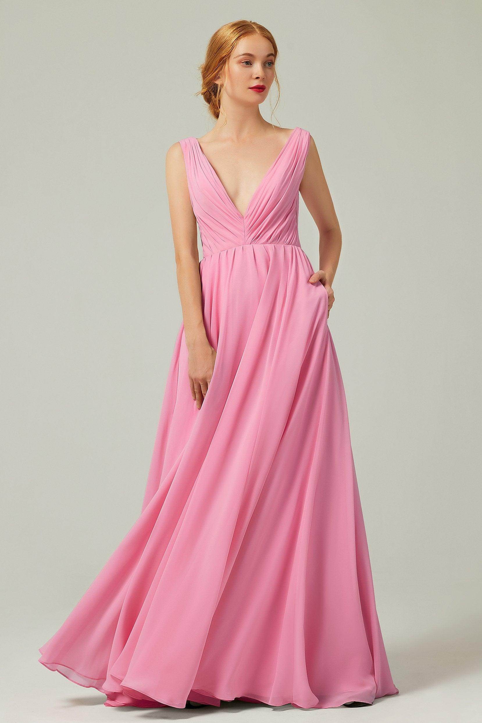 A-Line V-Neck Chiffon Bridesmaid Dress Pockets COCOMELODY CB0245, Dusty Blue A-Line V-Neck Chiffon Bridesmaid Dress Pockets COCOMELODY CB0245, Dusty Blue
