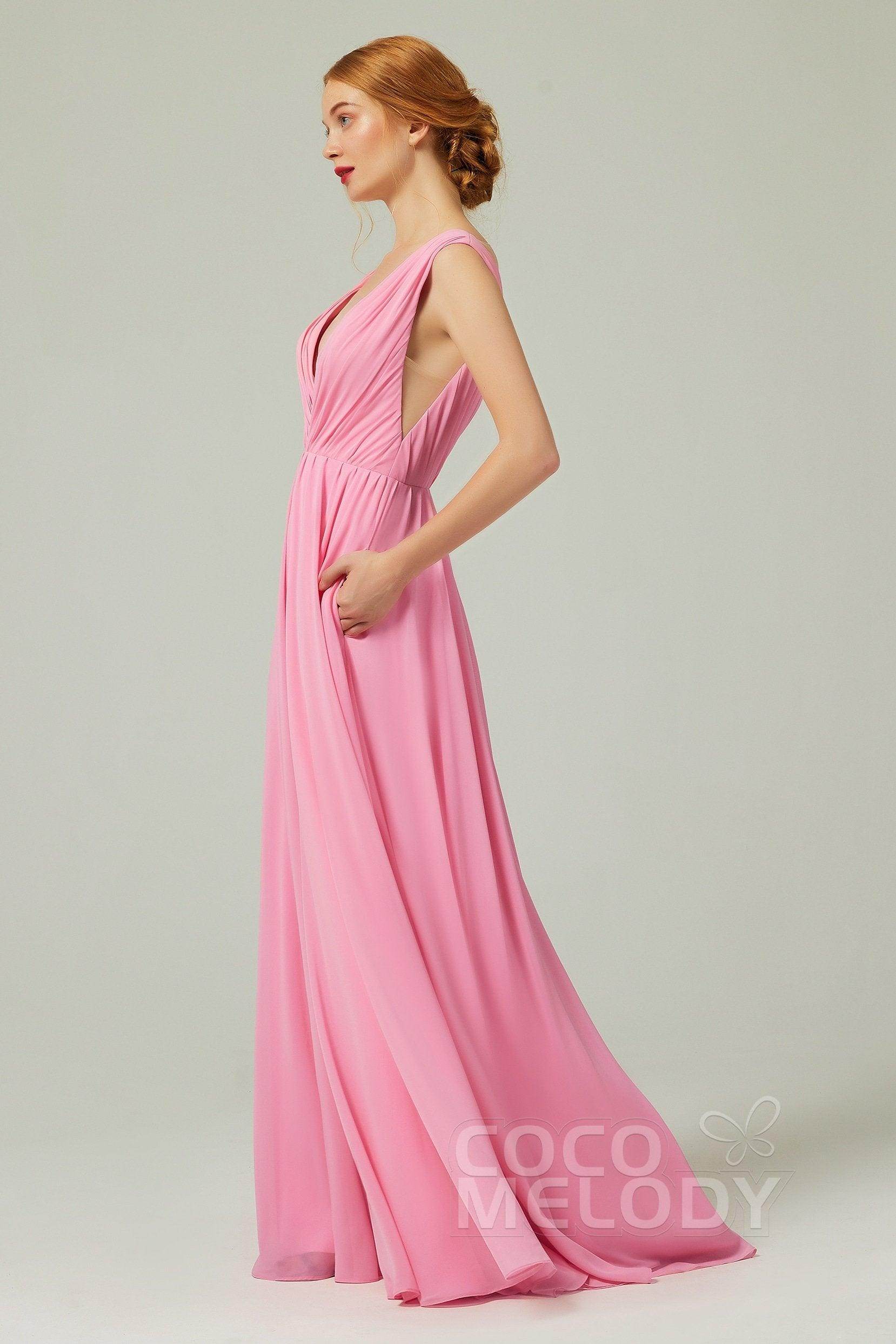 A-Line Floor Length Chiffon Bridesmaid Dress CB0245 - COCOMELODY