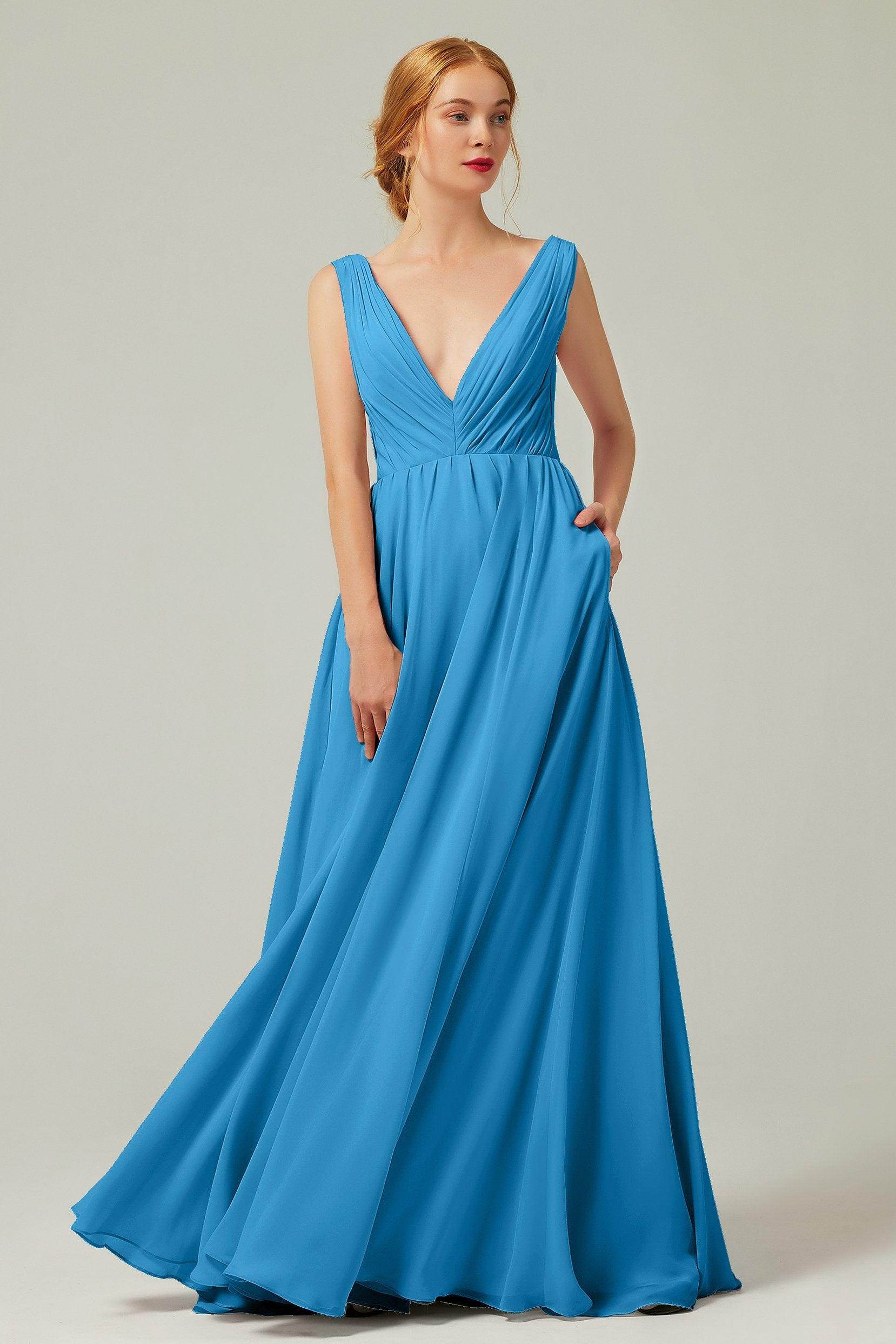 A-Line Floor Length Chiffon Bridesmaid Dress CB0245 - COCOMELODY