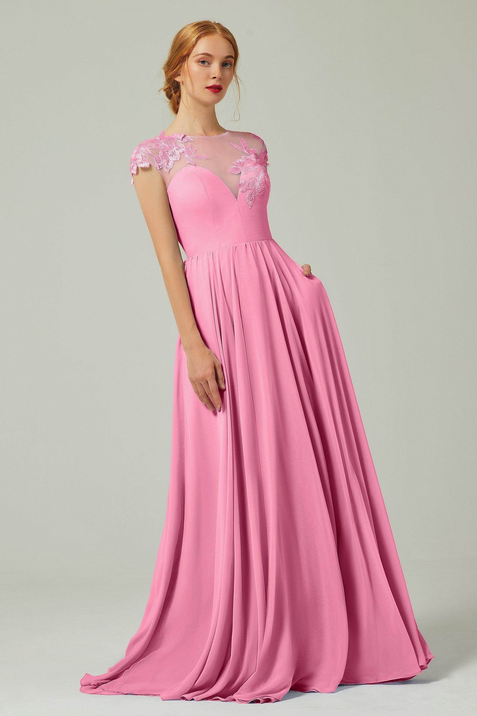 A-Line Sweep-Brush-Train Chiffon Bridesmaid Dress CB0248PS - COCOMELODY