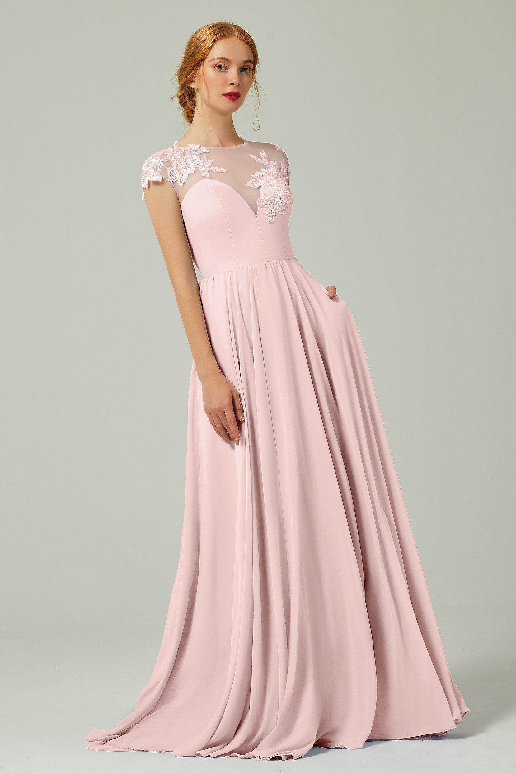A-Line Sweep-Brush-Train Chiffon Bridesmaid Dress CB0248PS - COCOMELODY