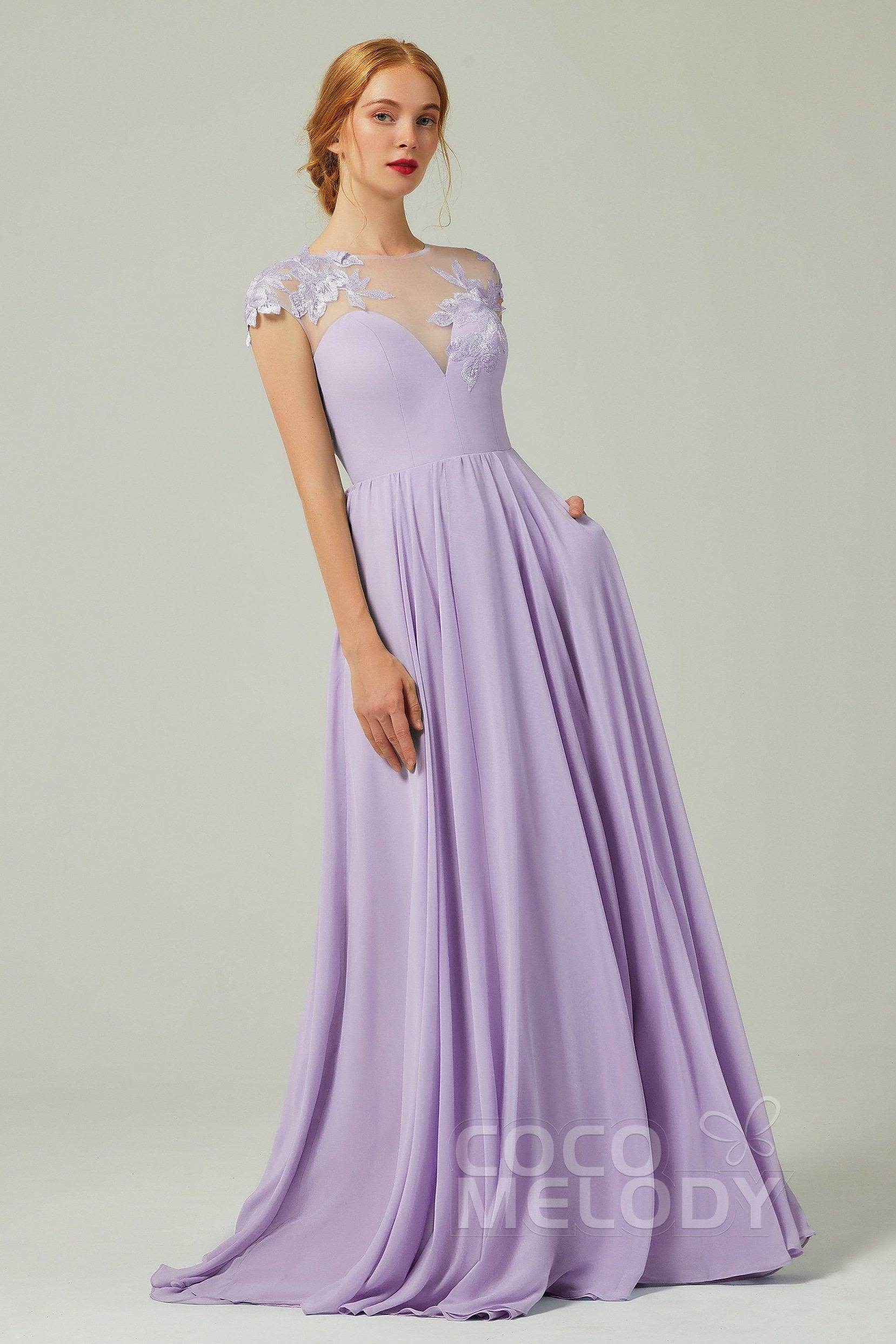 A-Line Sweep-Brush-Train Chiffon Bridesmaid Dress CB0248PS - COCOMELODY