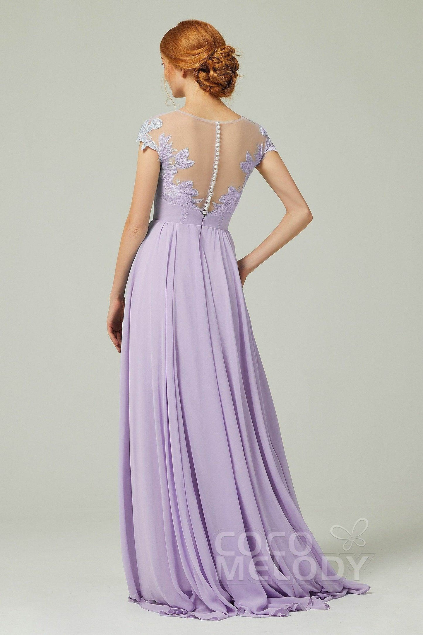 A-Line Sweep-Brush-Train Chiffon Bridesmaid Dress CB0248CR