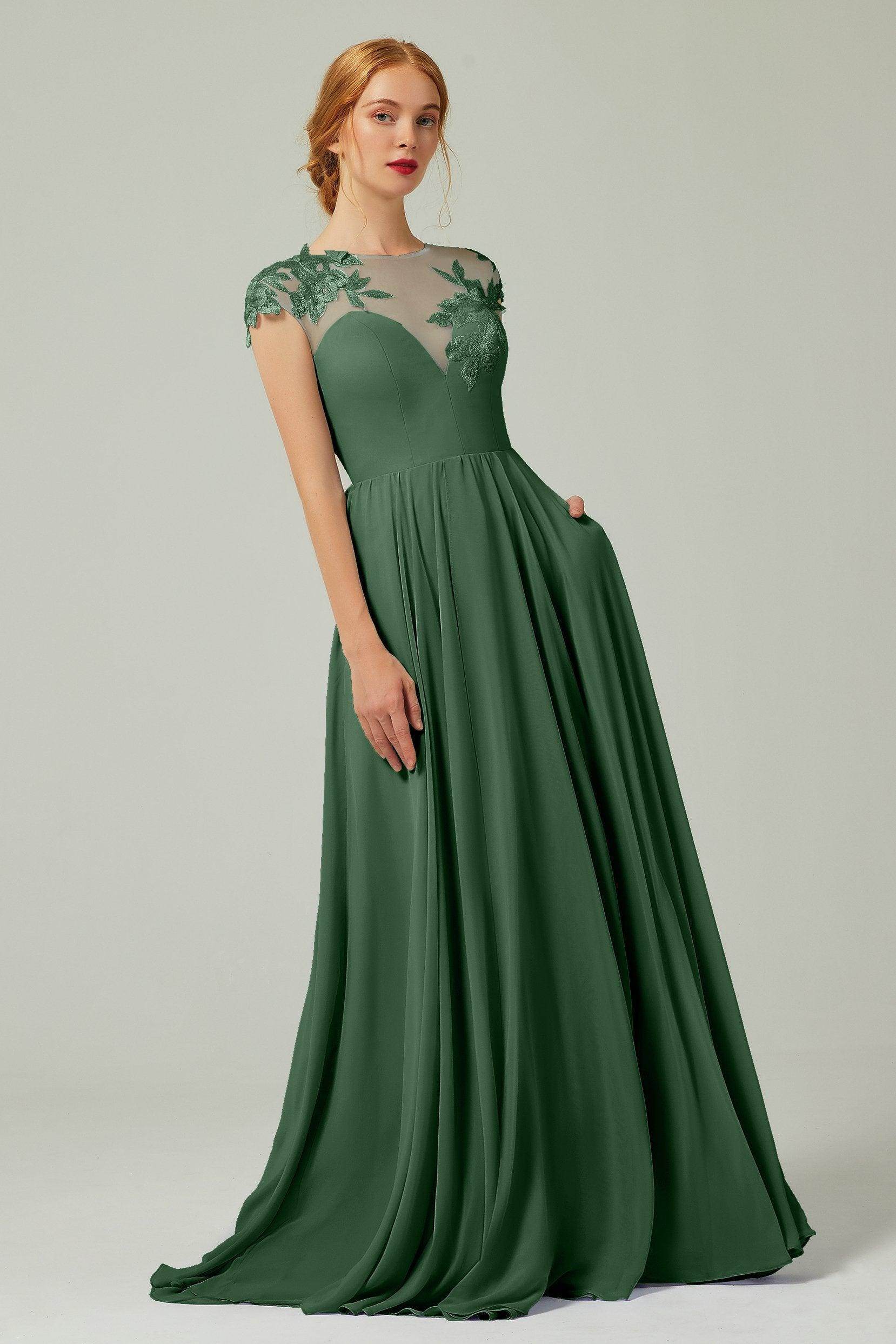 A-Line Sweep-Brush-Train Chiffon Bridesmaid Dress CB0248PS - COCOMELODY