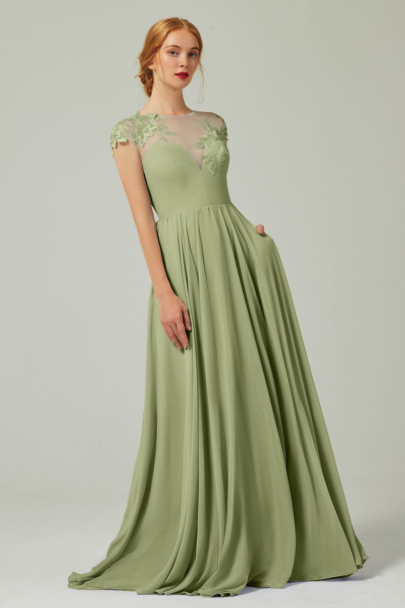 A-Line Sweep-Brush-Train Chiffon Bridesmaid Dress CB0248PS - COCOMELODY