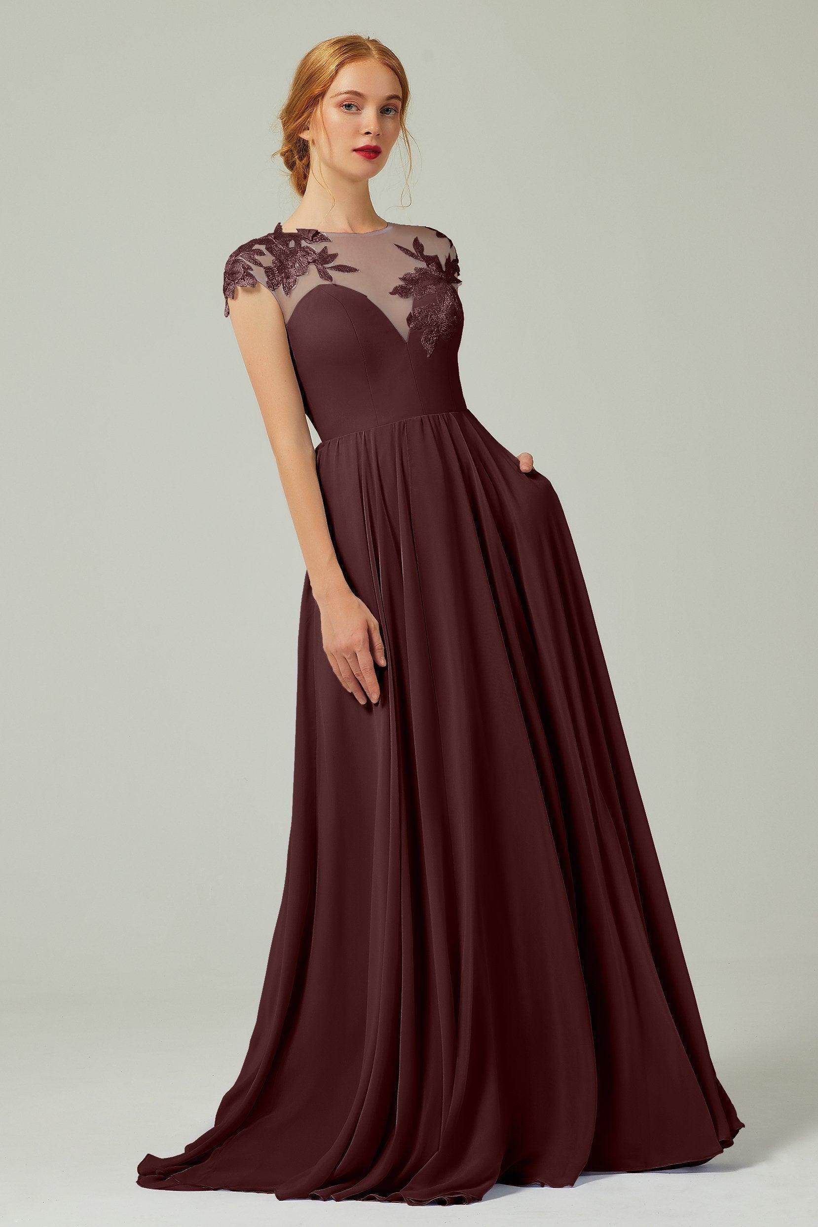 A-Line Sweep-Brush-Train Chiffon Bridesmaid Dress CB0248PS - COCOMELODY