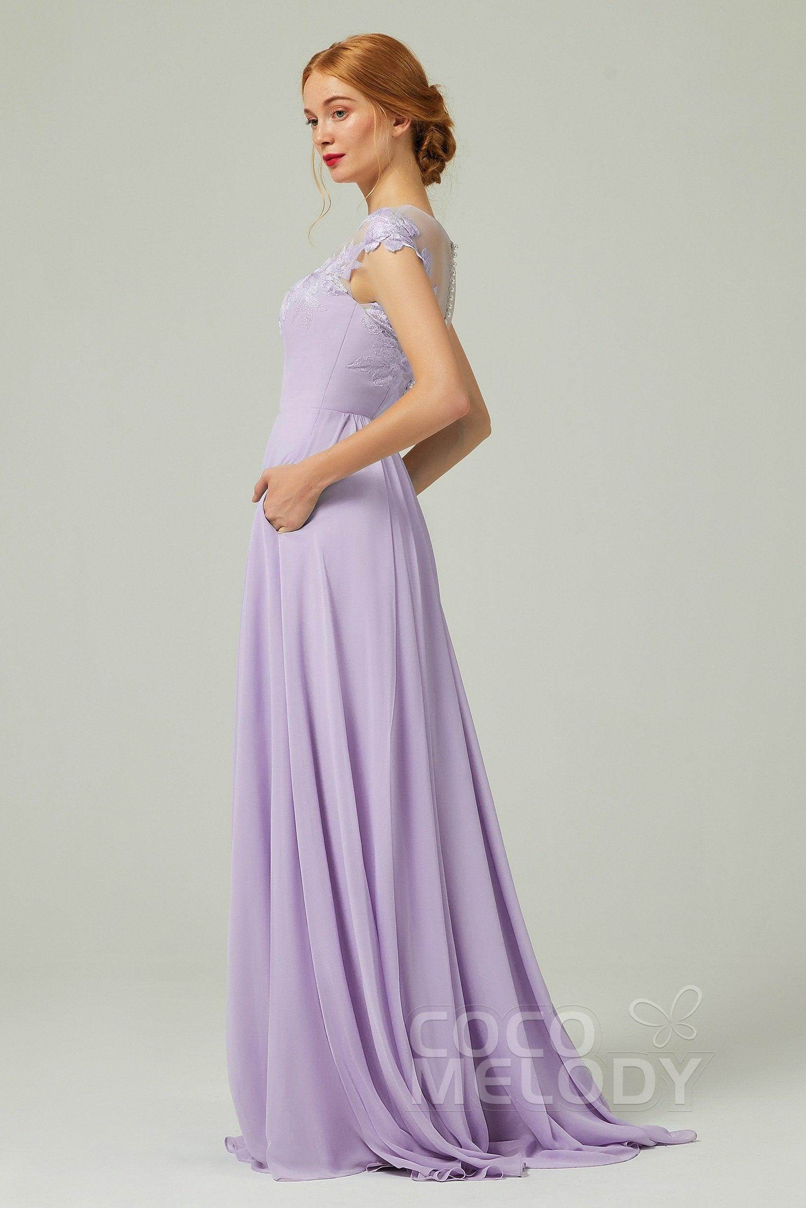 A-Line Sweep-Brush-Train Chiffon Bridesmaid Dress CB0248PS - COCOMELODY