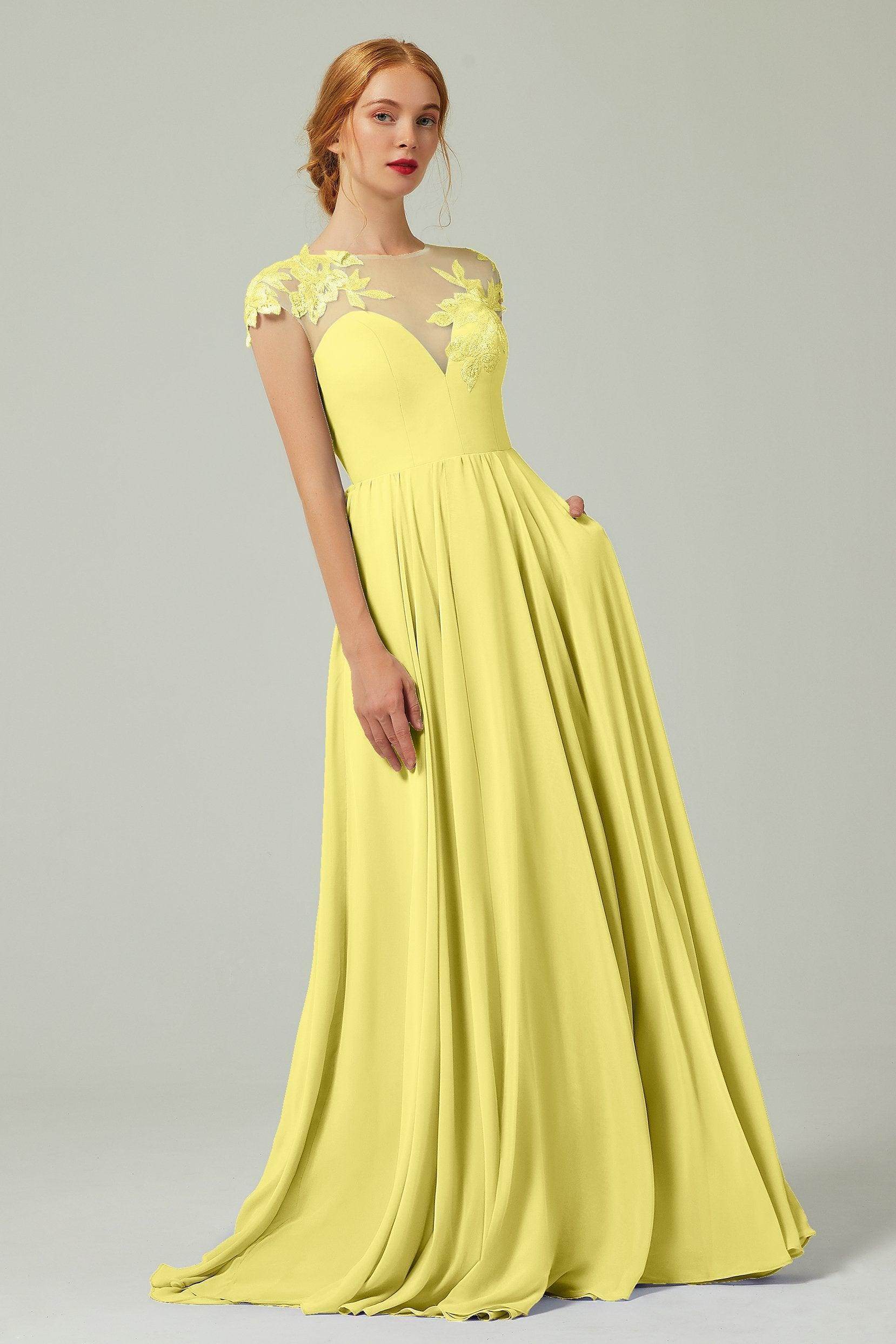 A-Line Sweep-Brush-Train Chiffon Bridesmaid Dress CB0248PS - COCOMELODY