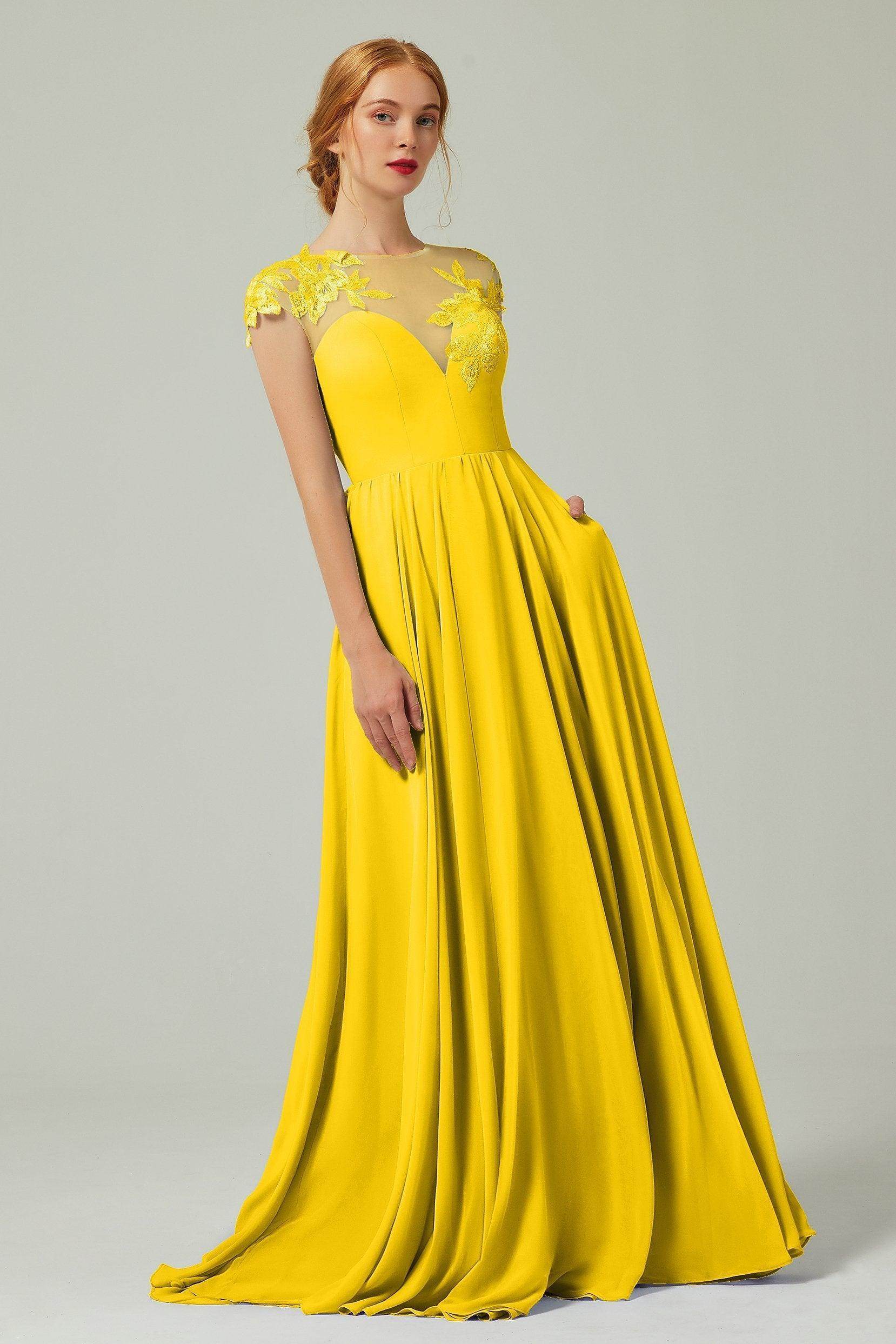 A-Line Sweep-Brush-Train Chiffon Bridesmaid Dress CB0248PS - COCOMELODY