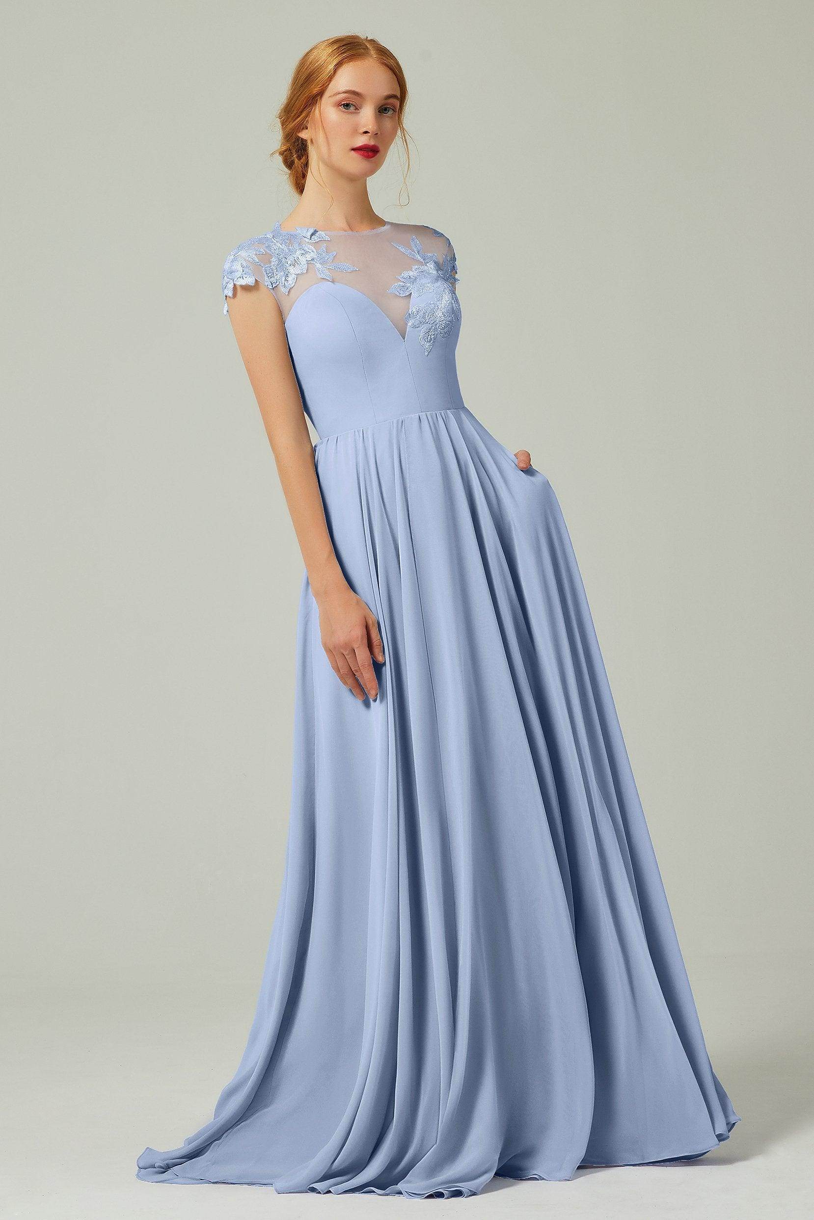 A-Line Sweep-Brush-Train Chiffon Bridesmaid Dress CB0248PS - COCOMELODY