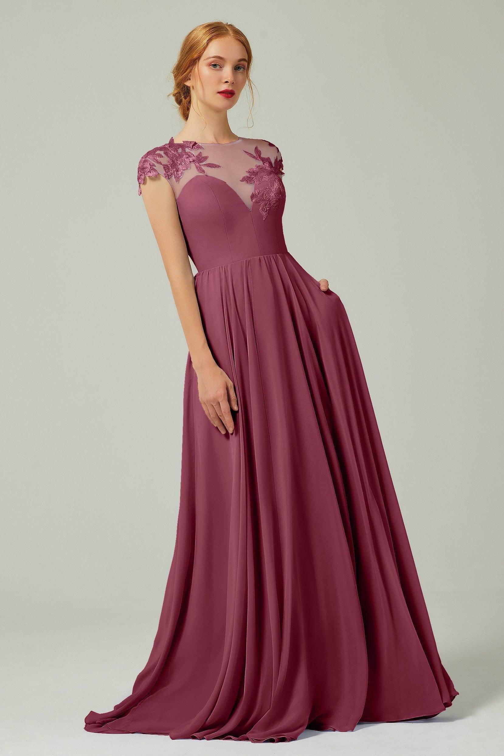A-Line Sweep-Brush-Train Chiffon Bridesmaid Dress CB0248PS - COCOMELODY