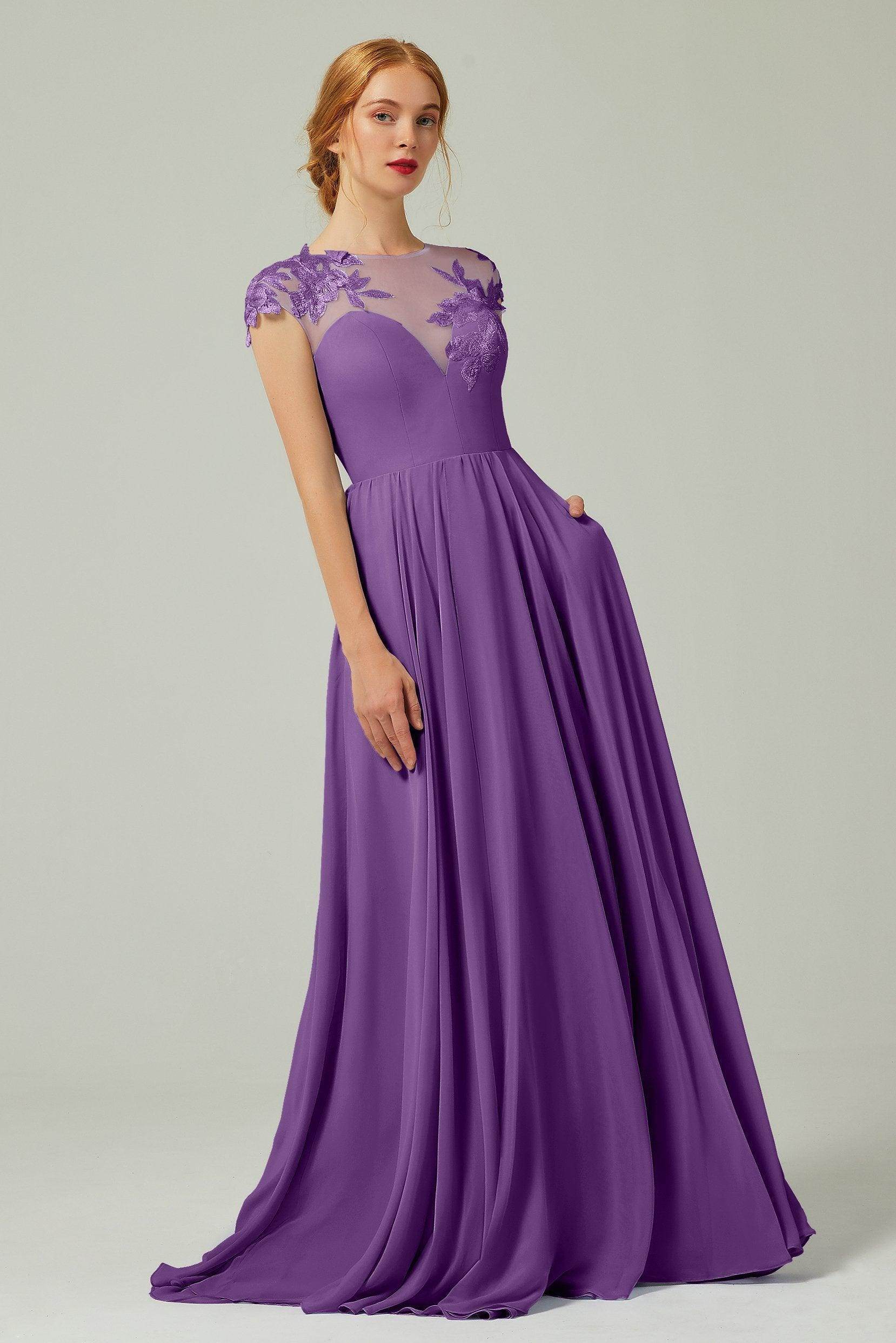 A-Line Sweep-Brush-Train Chiffon Bridesmaid Dress CB0248PS - COCOMELODY