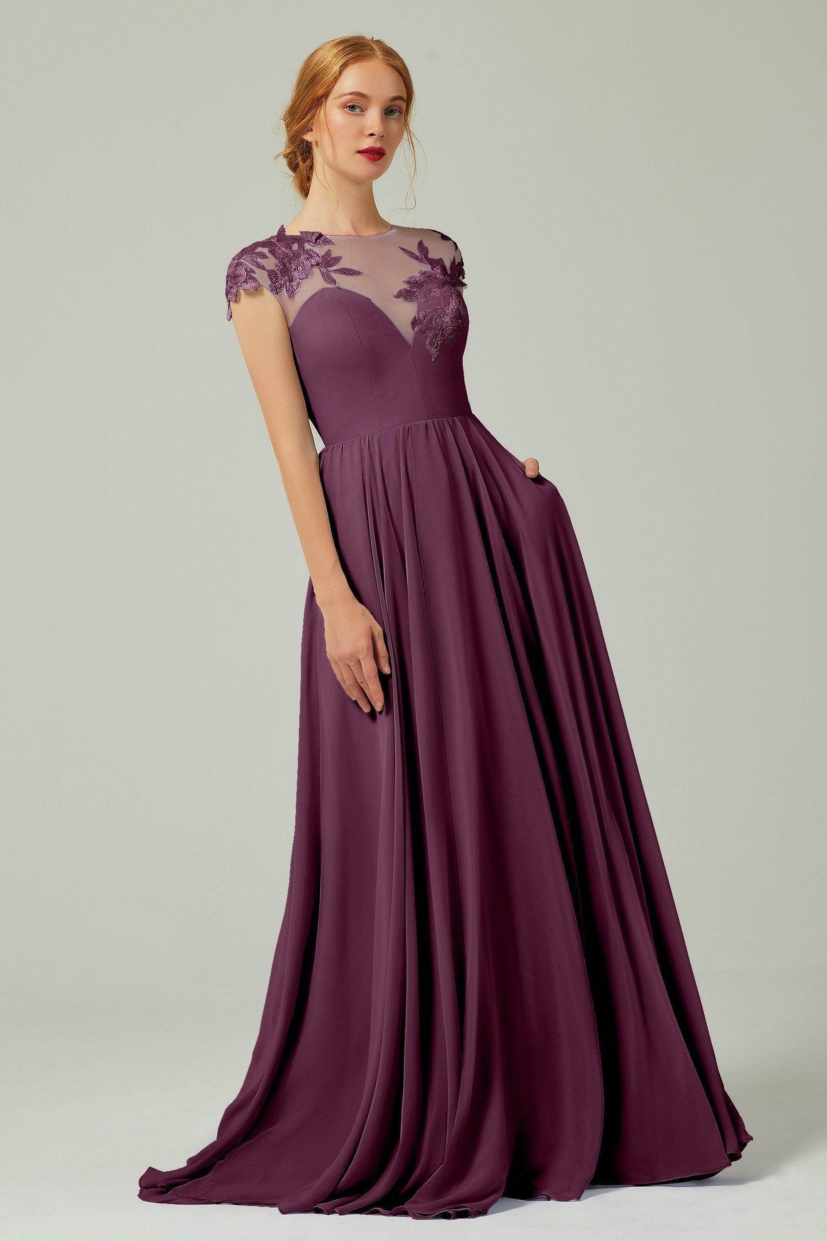 A-Line Sweep-Brush-Train Chiffon Bridesmaid Dress CB0248PS - COCOMELODY