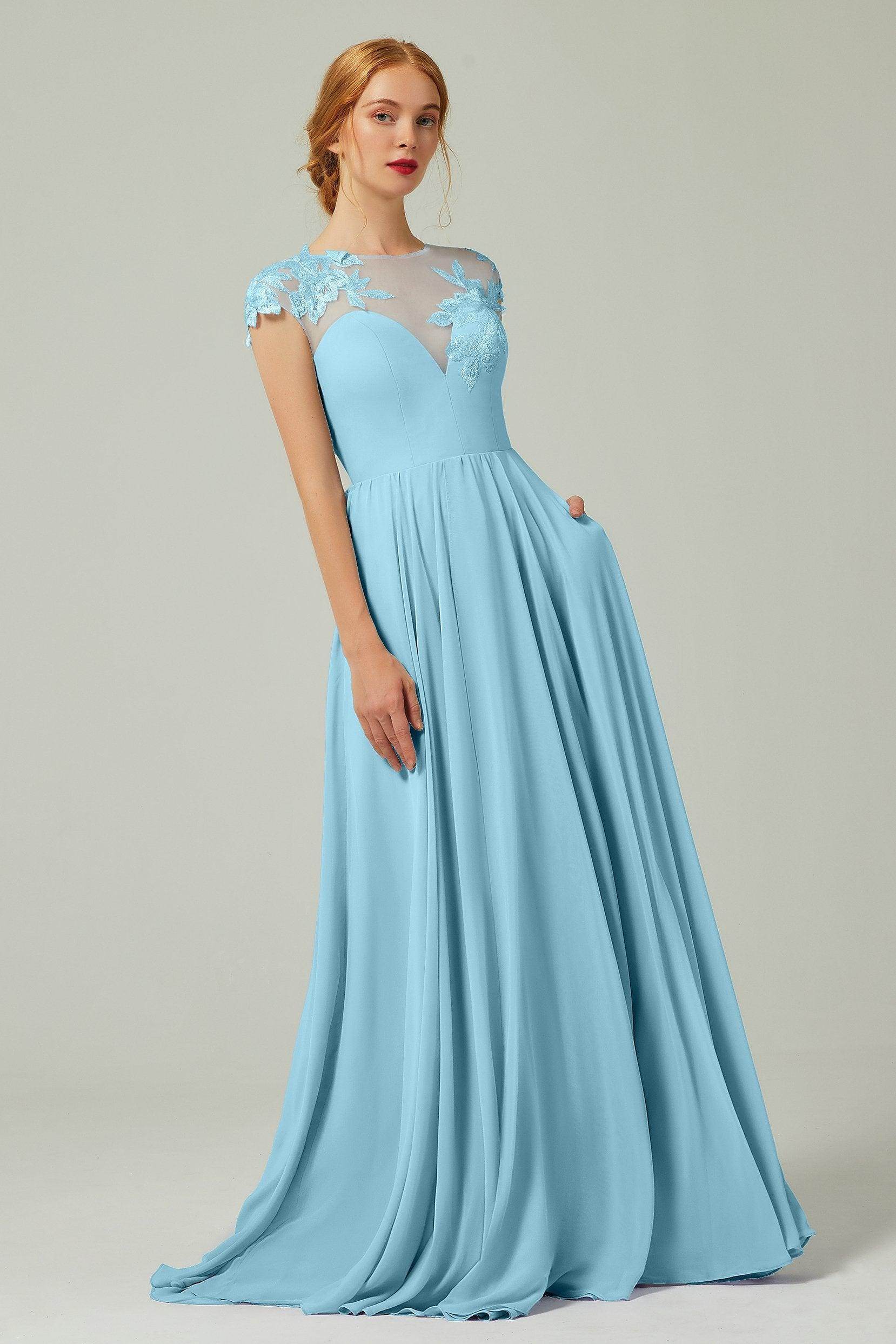 A-Line Sweep-Brush-Train Chiffon Bridesmaid Dress CB0248PS - COCOMELODY