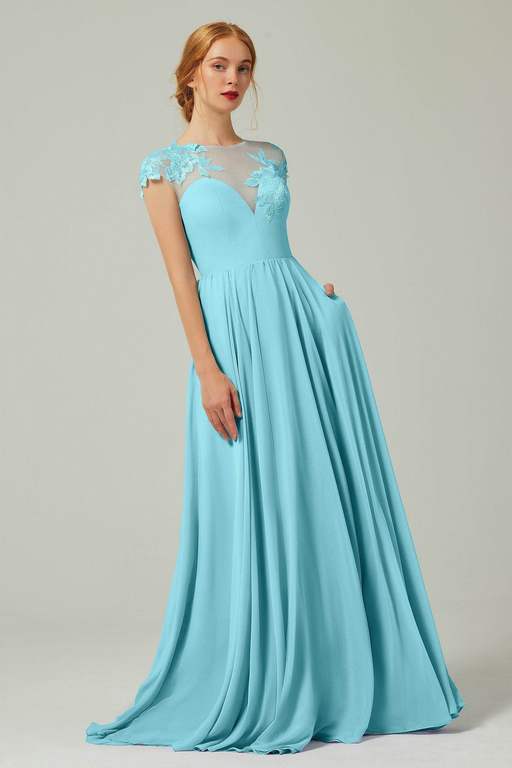 A-Line Sweep-Brush-Train Chiffon Bridesmaid Dress CB0248PS - COCOMELODY