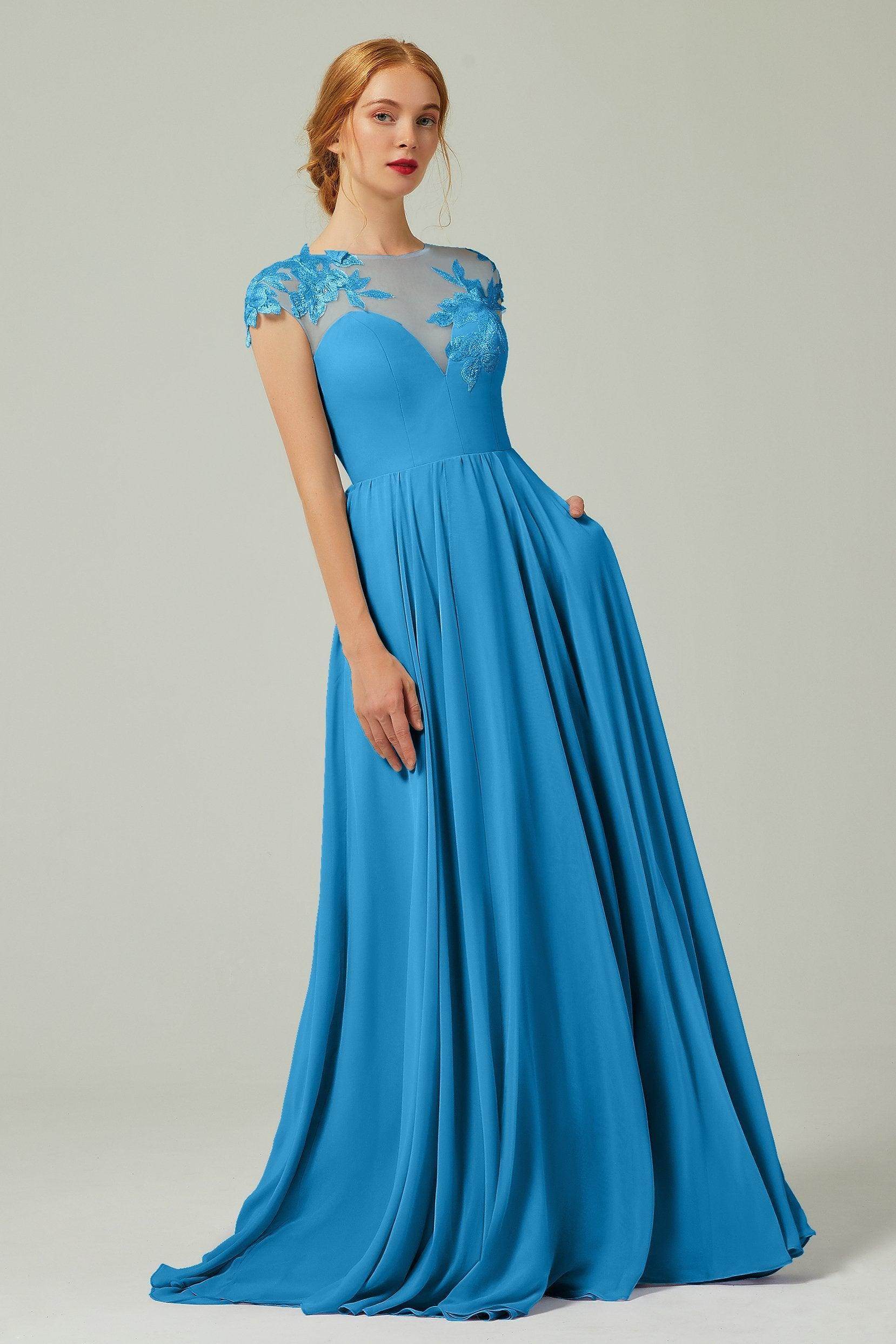 A-Line Sweep-Brush-Train Chiffon Bridesmaid Dress CB0248PS - COCOMELODY